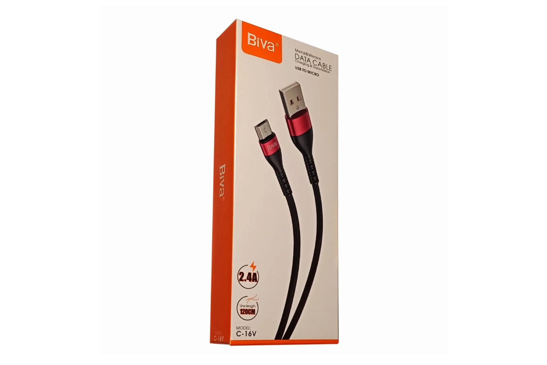جعبه کابل شارژ USB بیوا Type-A به Micro-USB مدل C-16V با طول 1.2 متر