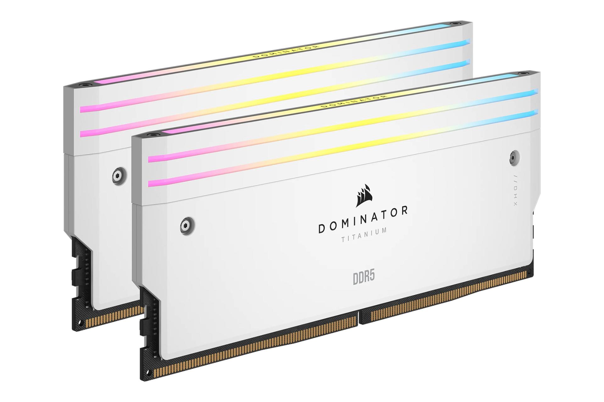 نمای کناری رنگ سفید رم کورسیر Corsair DOMINATOR TITANIUM RGB 64GB (2x32) DDR5-6000 CL30