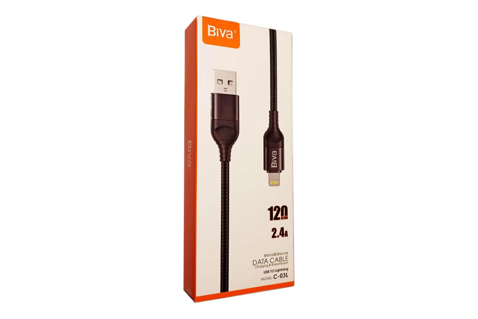 جعبه کابل شارژ USB بیوا Type-A به Lightning مدل C-03L با طول 1.2 متر