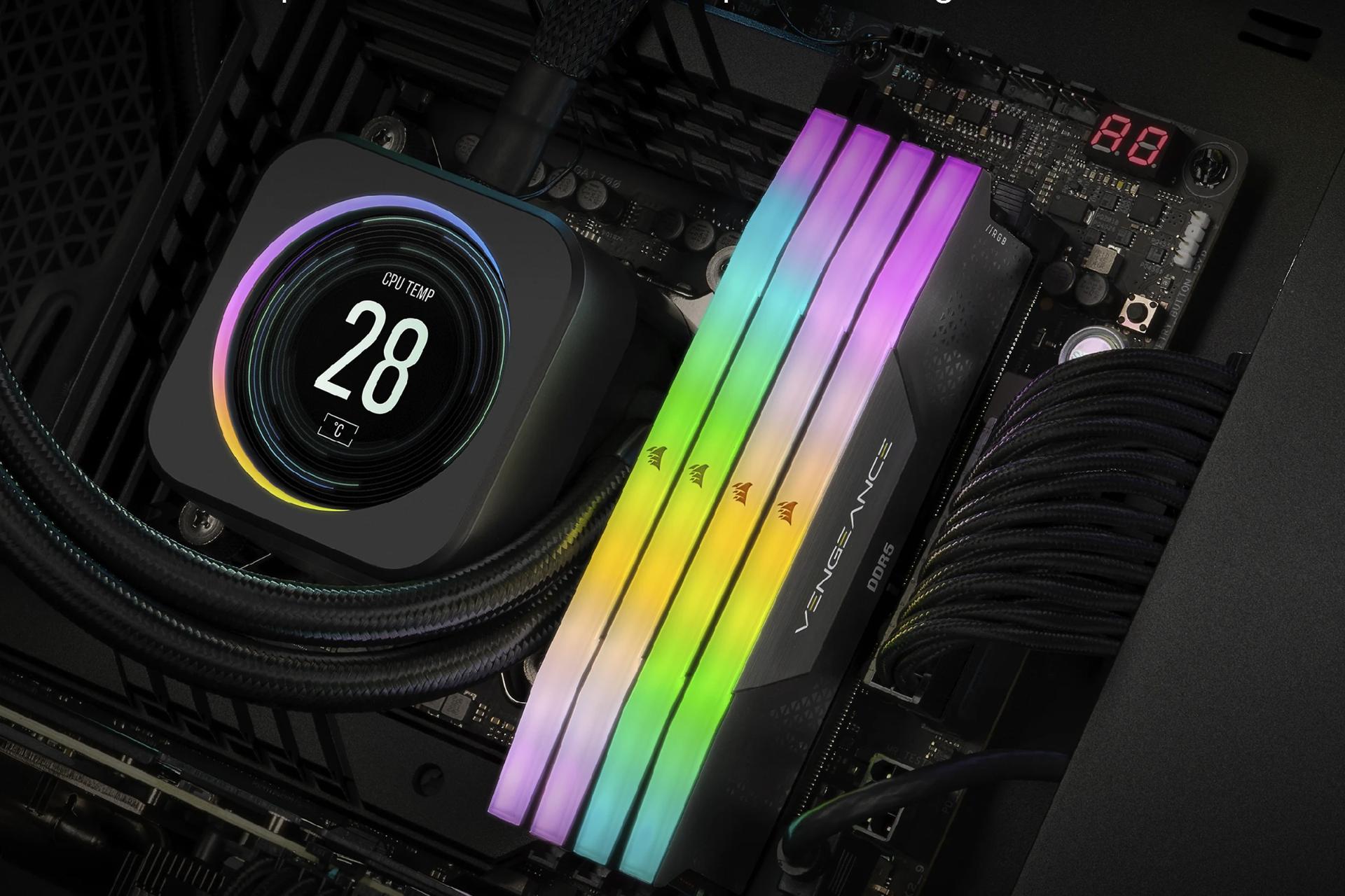 نمای درحال کار رم کورسیر Corsair VENGEANCE RGB 64GB (2x32) DDR5-6200 CL32