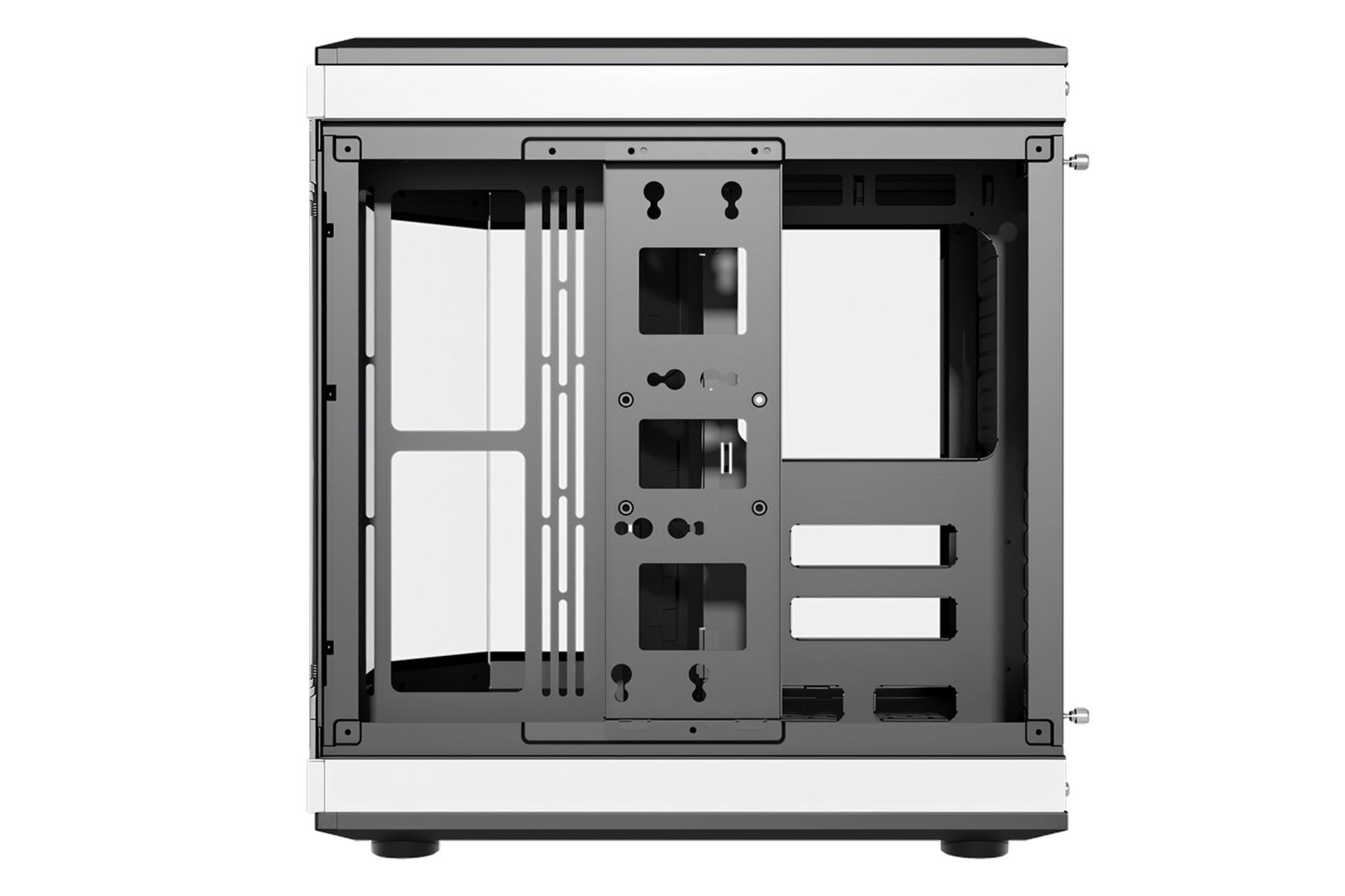 نمای داخل پنل سمت راست کیس کامپیوتر لاجی کی C560BW با نمایش محل نصب حافظه و فن های کناری و فضای مدیریت کابل