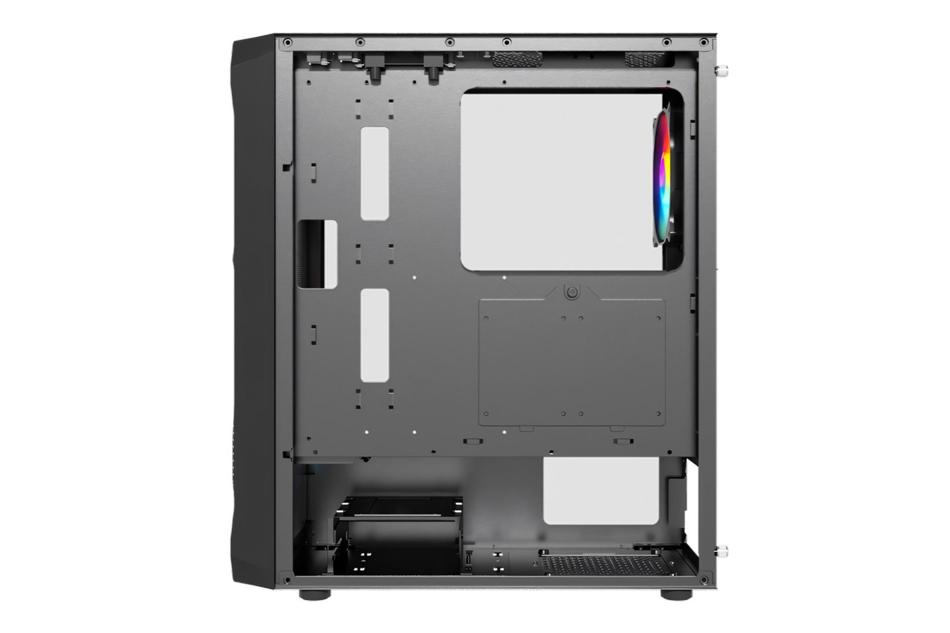 نمای داخل پنل سمت راست کیس کامپیوتر لاجی کی C444B با نمایش محل نصب حافظه و فضای مدیریت کابل