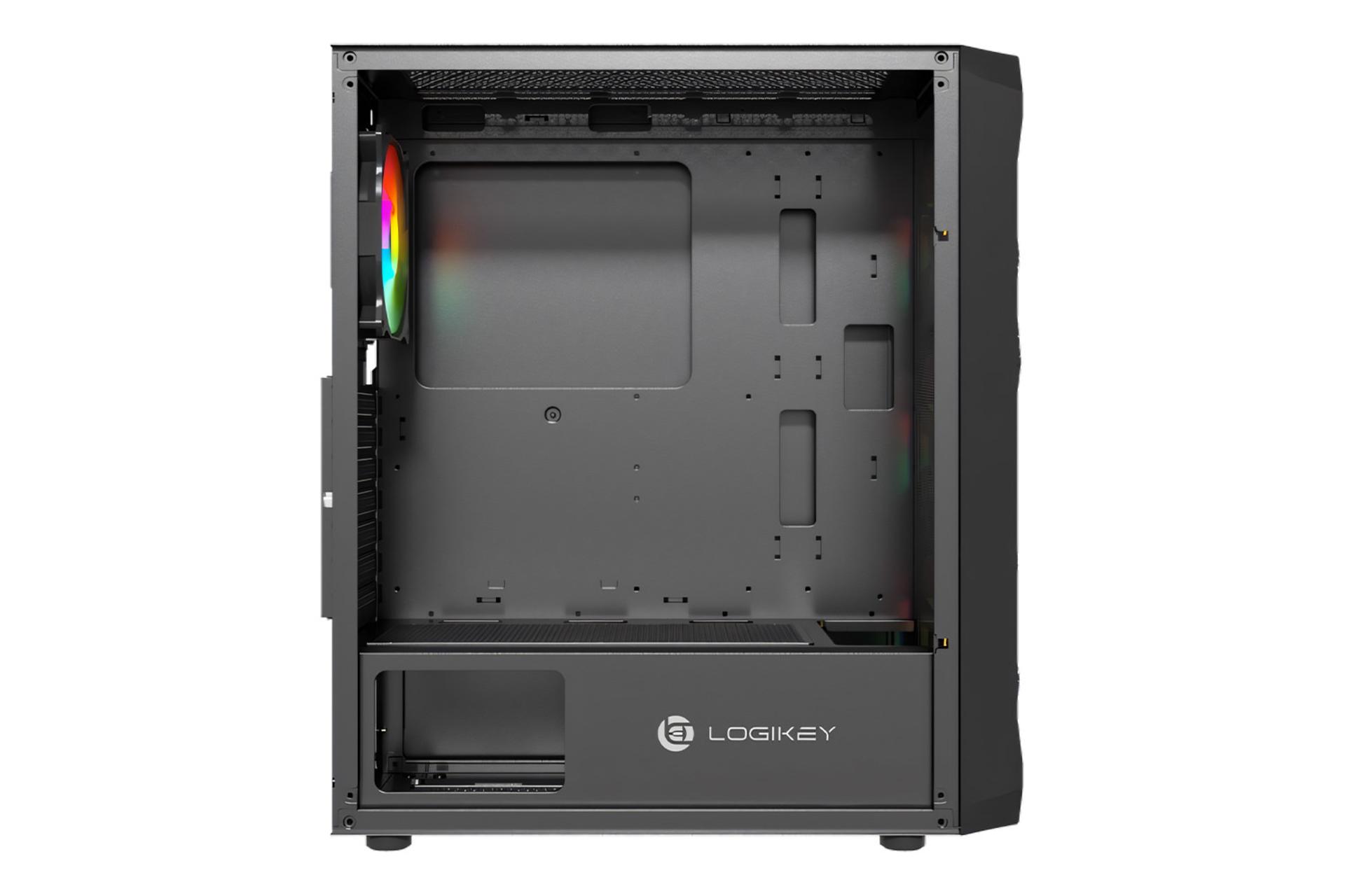 نمای داخل کیس کامپیوتر لاجی کی C444B با نمایش سینی مادربرد و محفظه پاور