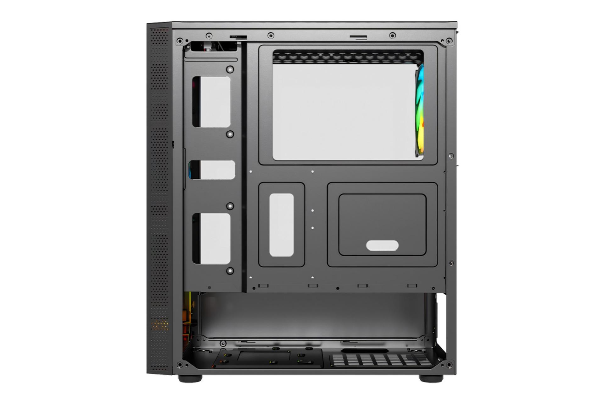 نمای داخلی کیس کامپیوتر لاجی کی C231B با نمایش محل نصب پاور و تجهیزات ذخیره سازی