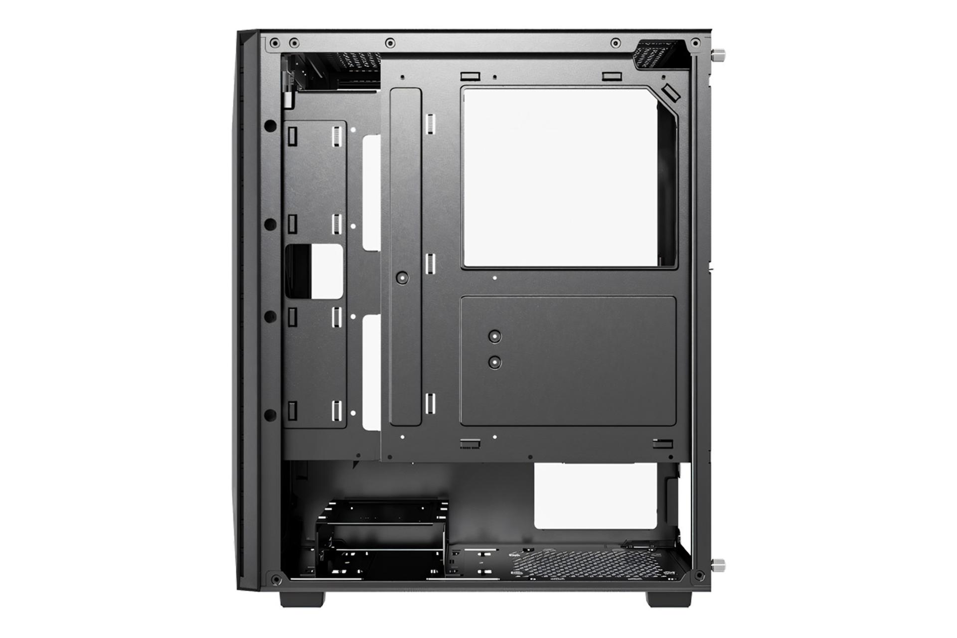 نمای داخلی کیس کامپیوتر لاجی کی C260B با نمایش محل نصب پاور و تجهیزات ذخیره سازی