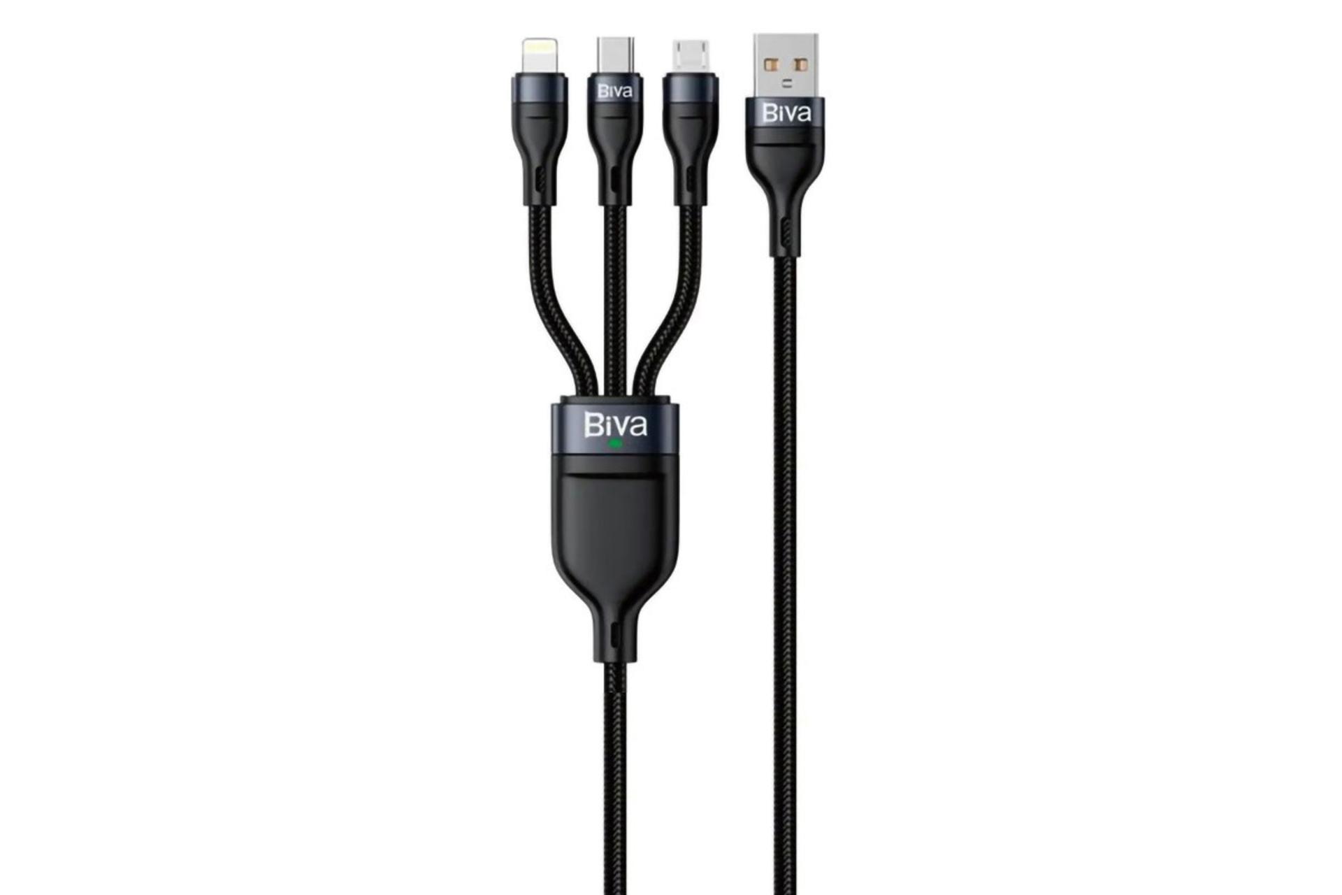 کابل شارژ USB بیوا Type-A به Type-C+Micro-USB+Lightning مدل C-09 3in1 با طول 1.2 متر