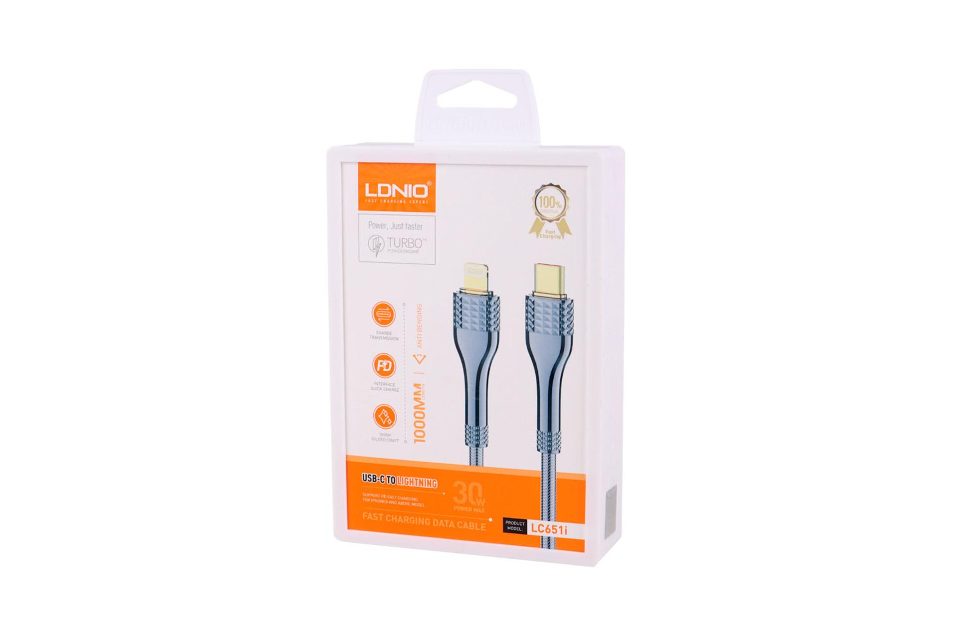 جعبه کابل شارژ USB الدینیو Type-C به Lightning مدل LC651i با طول 1 متر