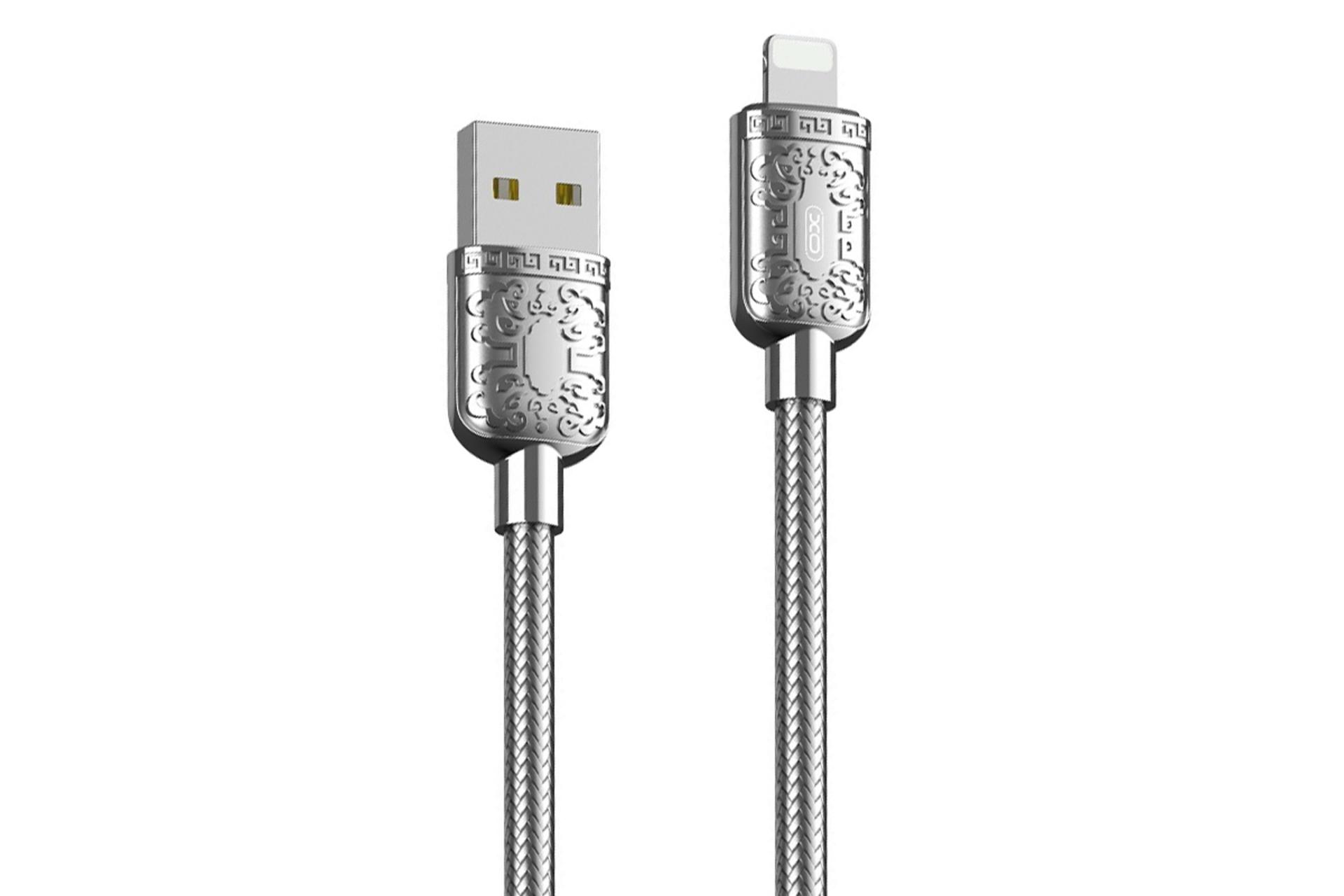 کابل شارژ USB ایکس او Type-A به Lightning مدل NB216 با طول 1 متر نقره ای