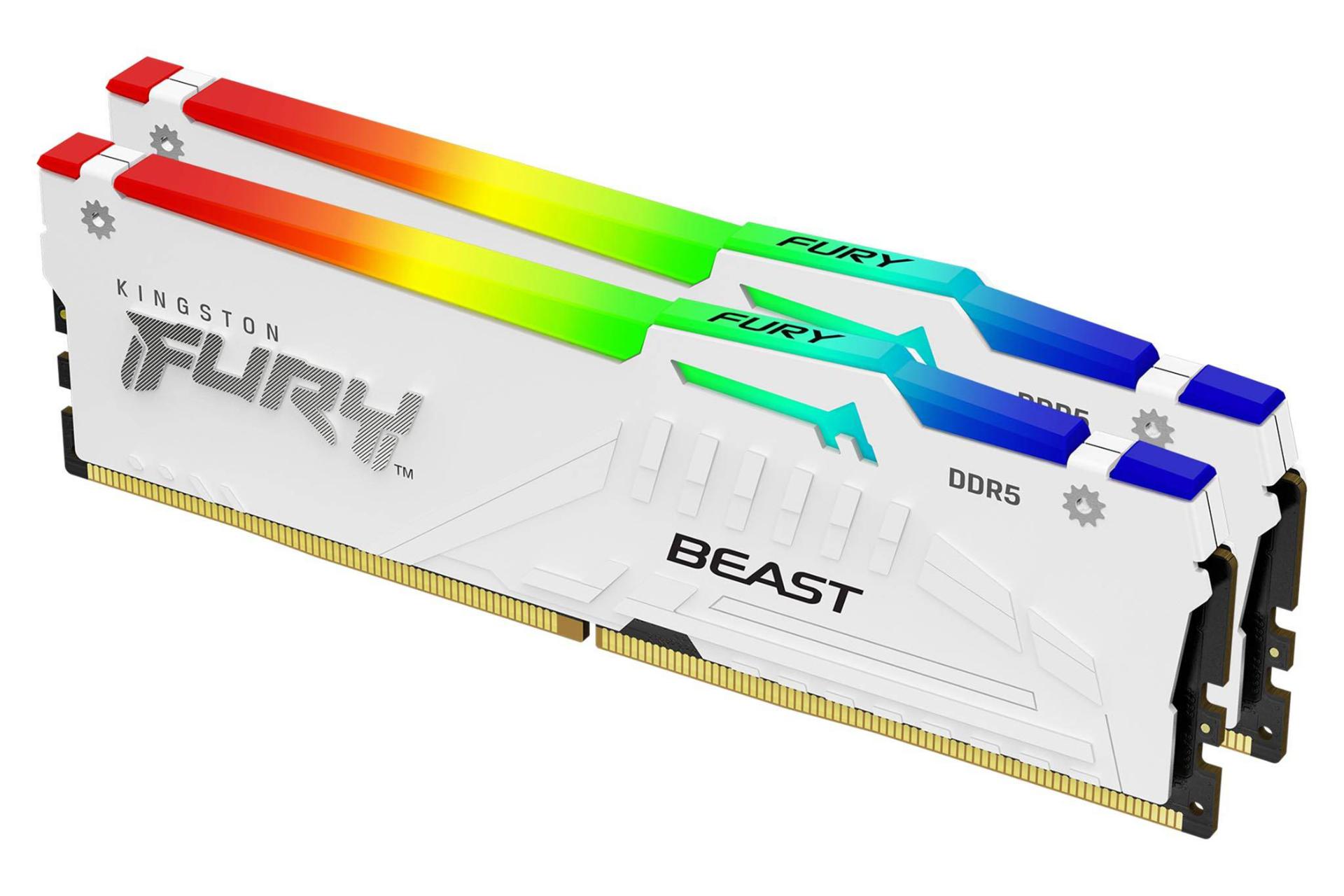 نمای کناری رنگ سفید رم کینگستون Kingston FURY Beast RGB 64GB (2x32) DDR5-5200 CL40