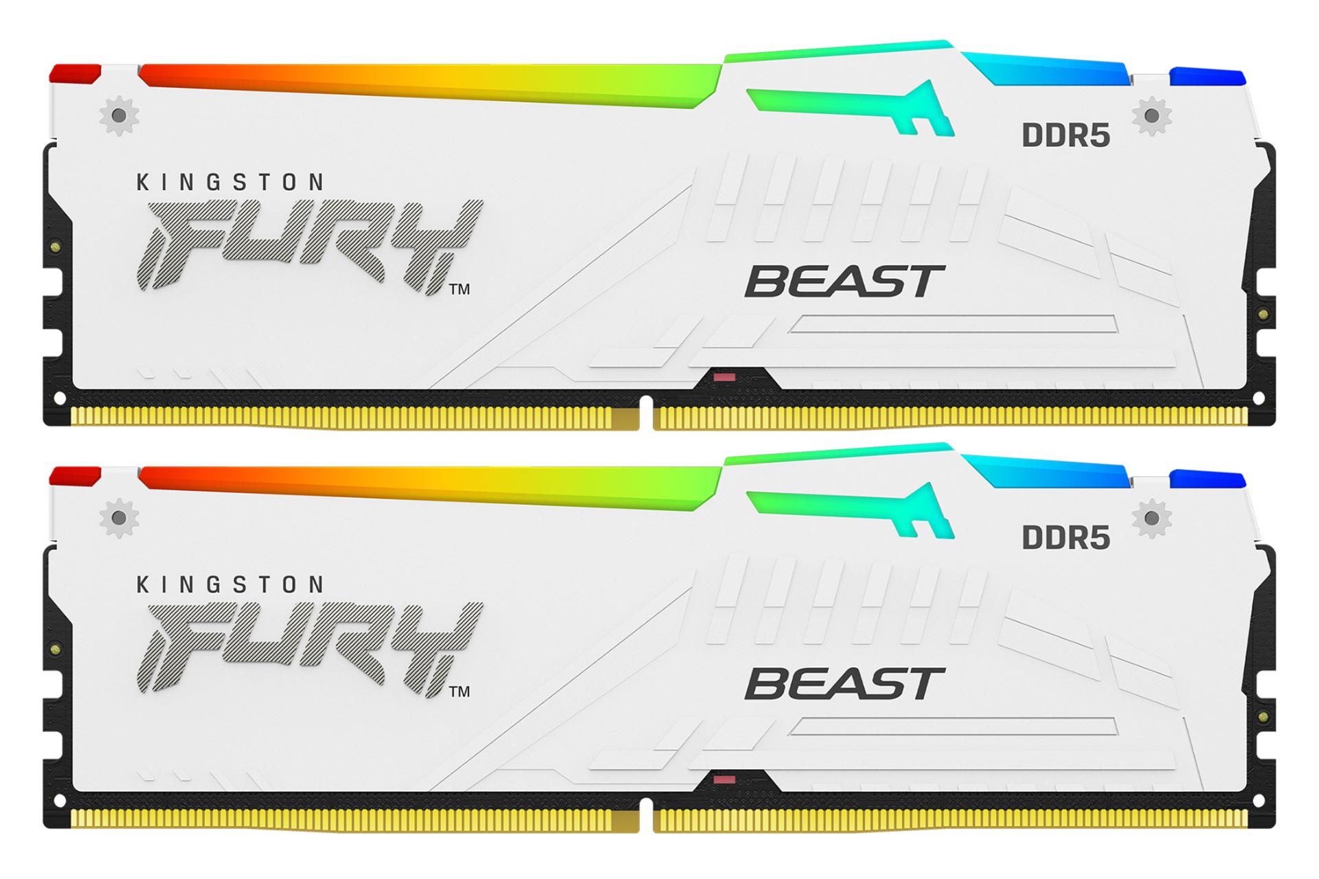 رنگ سفید رم کینگستون Kingston FURY Beast RGB 64GB (2x32) DDR5-5200 CL40