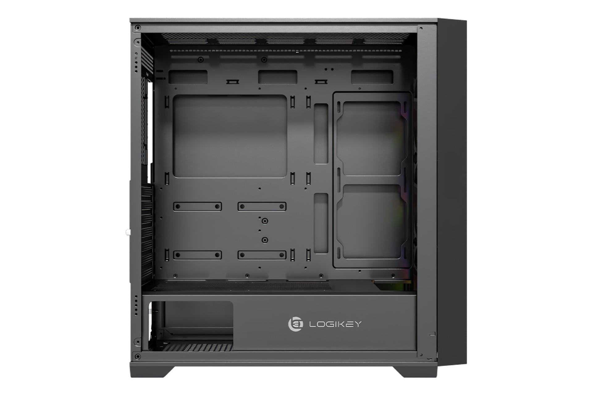 نمای داخلی کیس کامپیوتر لاجی کی C353B با نمایش محل نصب مادربرد و محفظه پاور