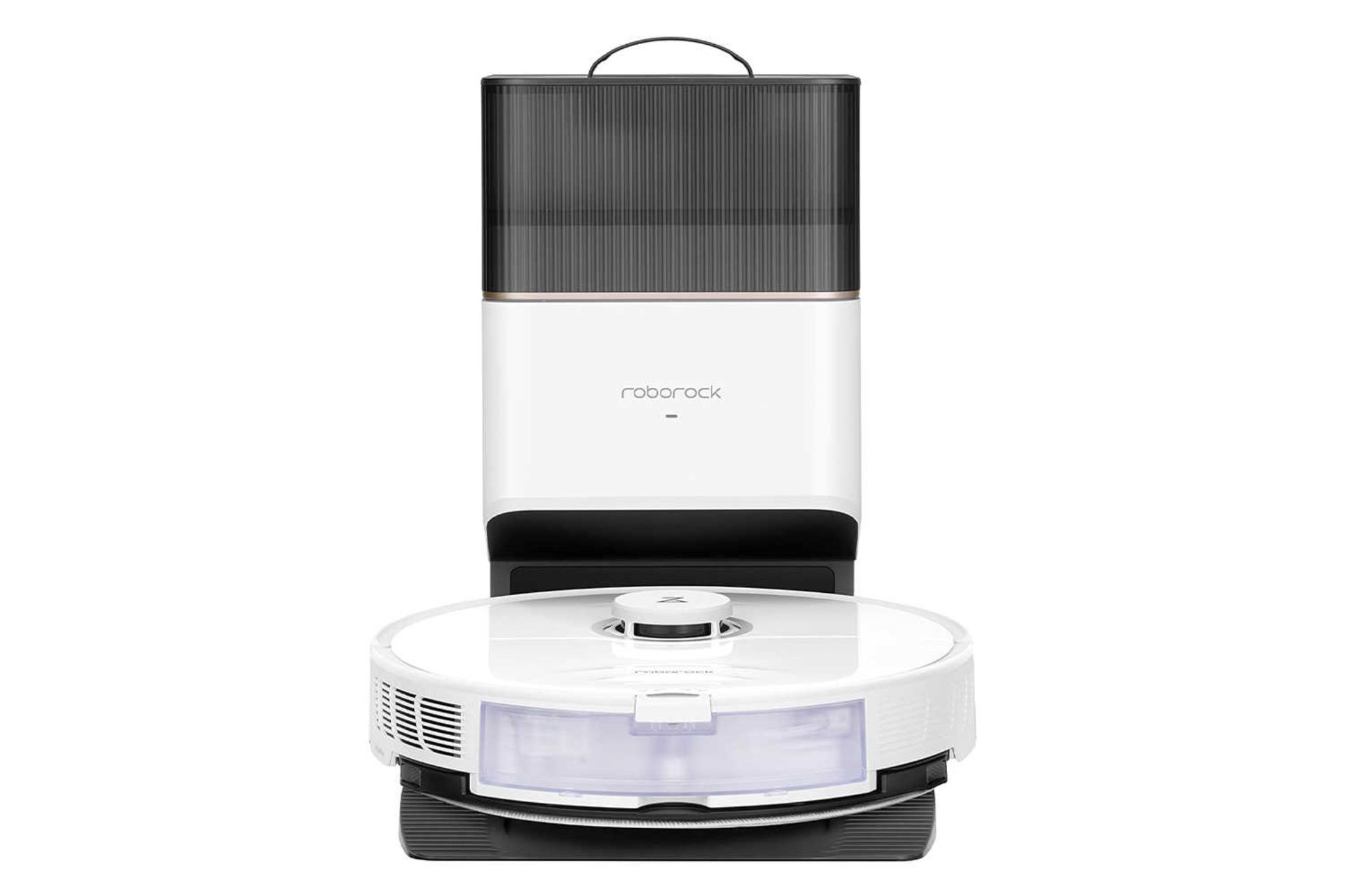 نمای جلوی جارو رباتیک روبوراک S8 Plus به همراه مخزن تخلیه خودکار رنگ سفید