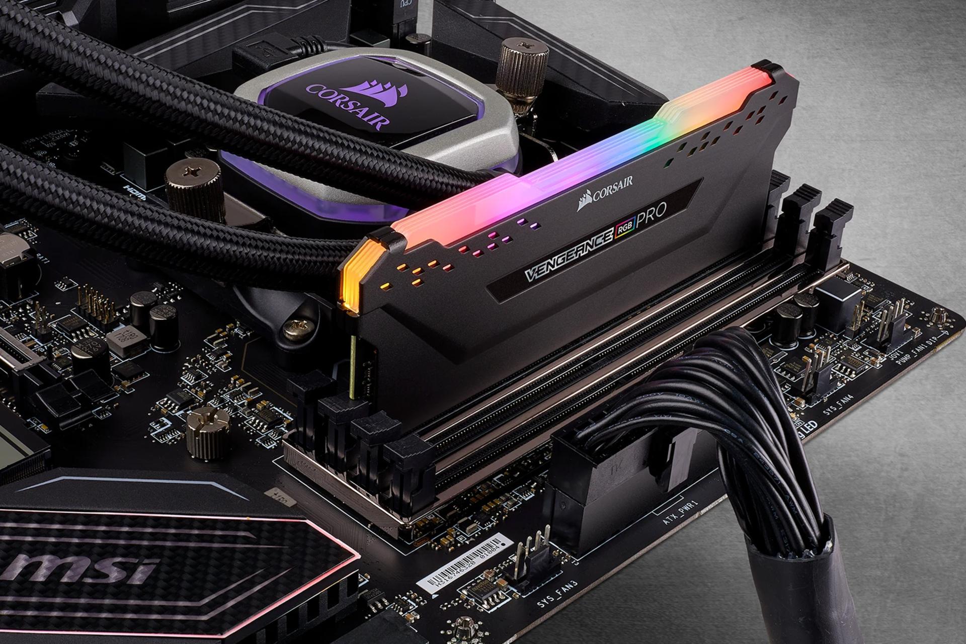 نمای نصب شده رم کورسیر Corsair VENGEANCE RGB PRO 16GB DDR4-3600 CL18