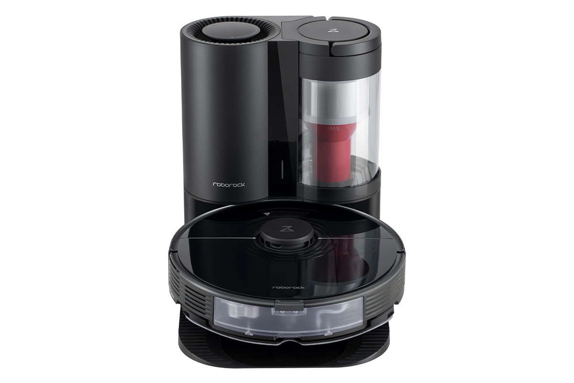 نمای جلوی جارو رباتیک روبوراک S7 Plus به همراه مخزن تخلیه خودکار رنگ مشکی