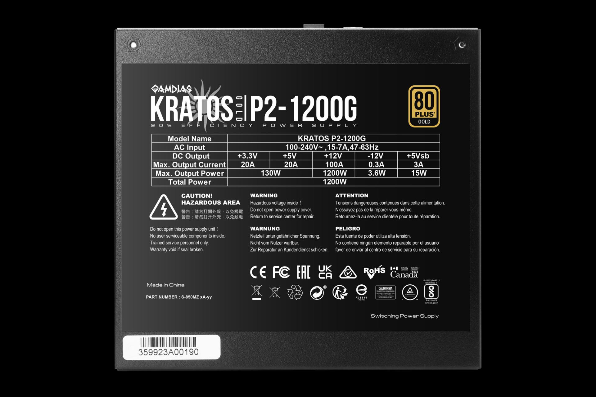 قدرت و توان پاور کامپیوتر گیم دیاس KRATOS P2-1200G با توان 1200 وات