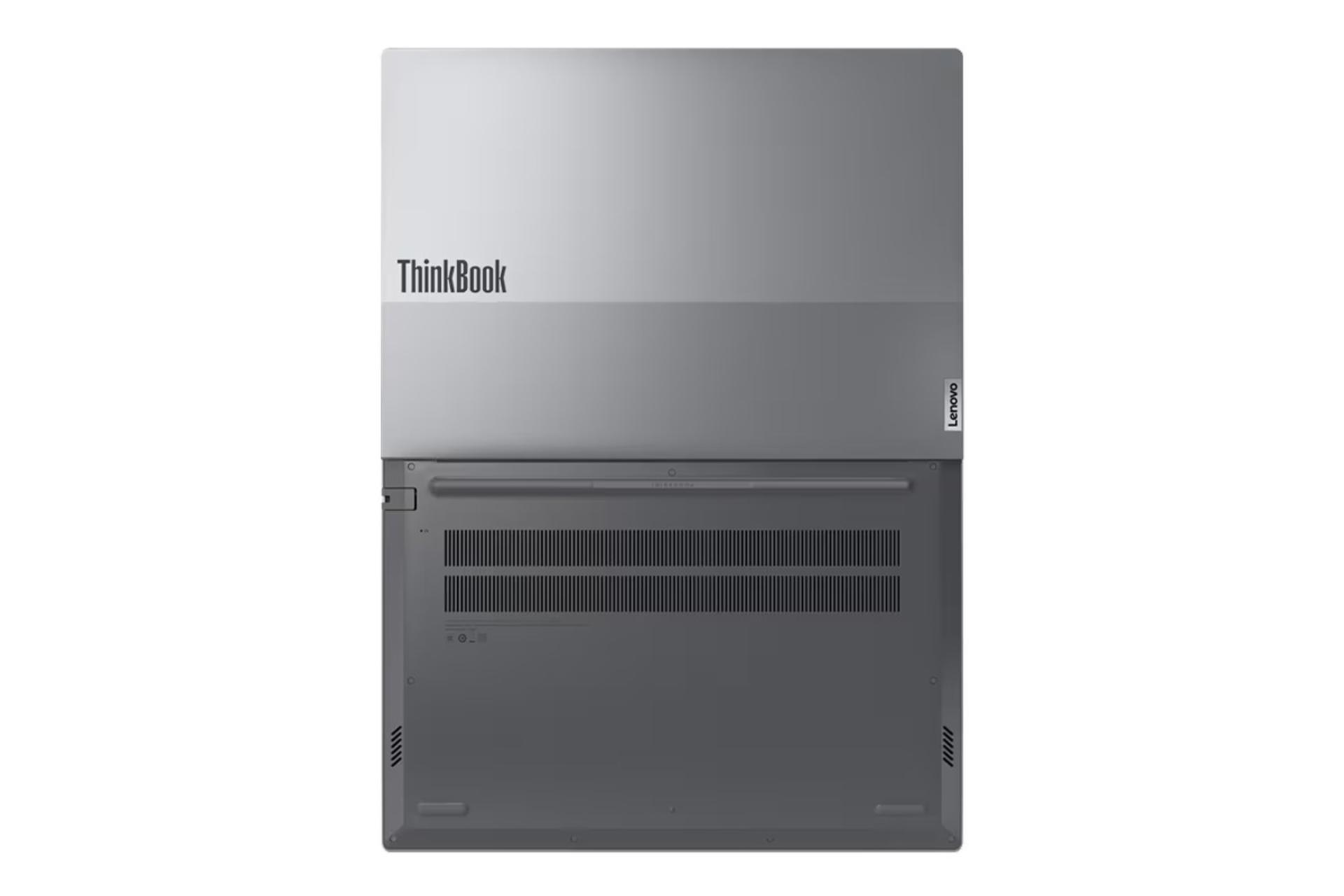 نمای پنل پشت و زیرین لپ تاپ ThinkBook 16 G7 IML لنوو با نمایش لوگو و منافذ عبور هوا