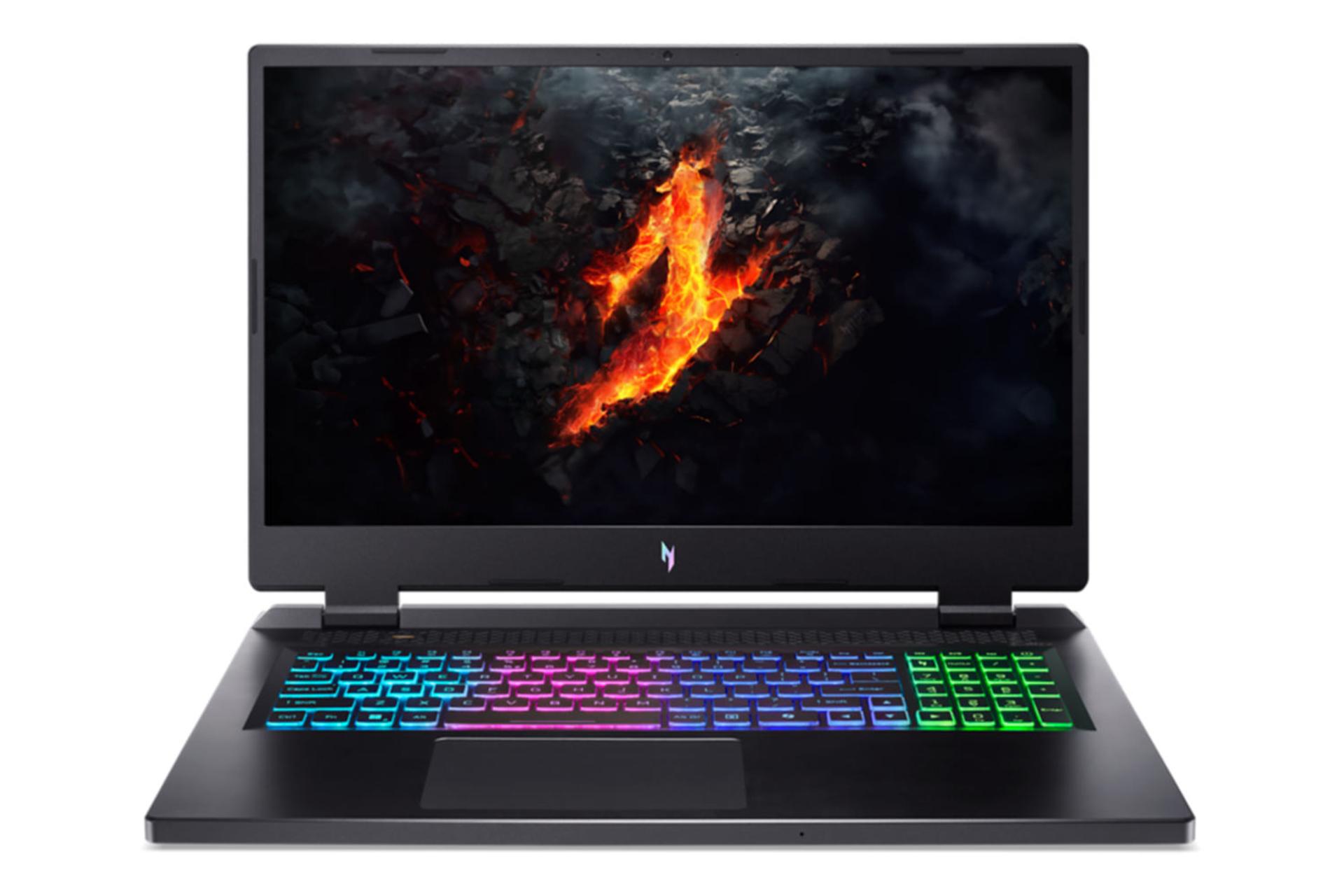 نمای رو به روی لپ تاپ Nitro 17 AN17-72 ایسر با نمایشگر روشن و نمایش لوگو و لبه جلو