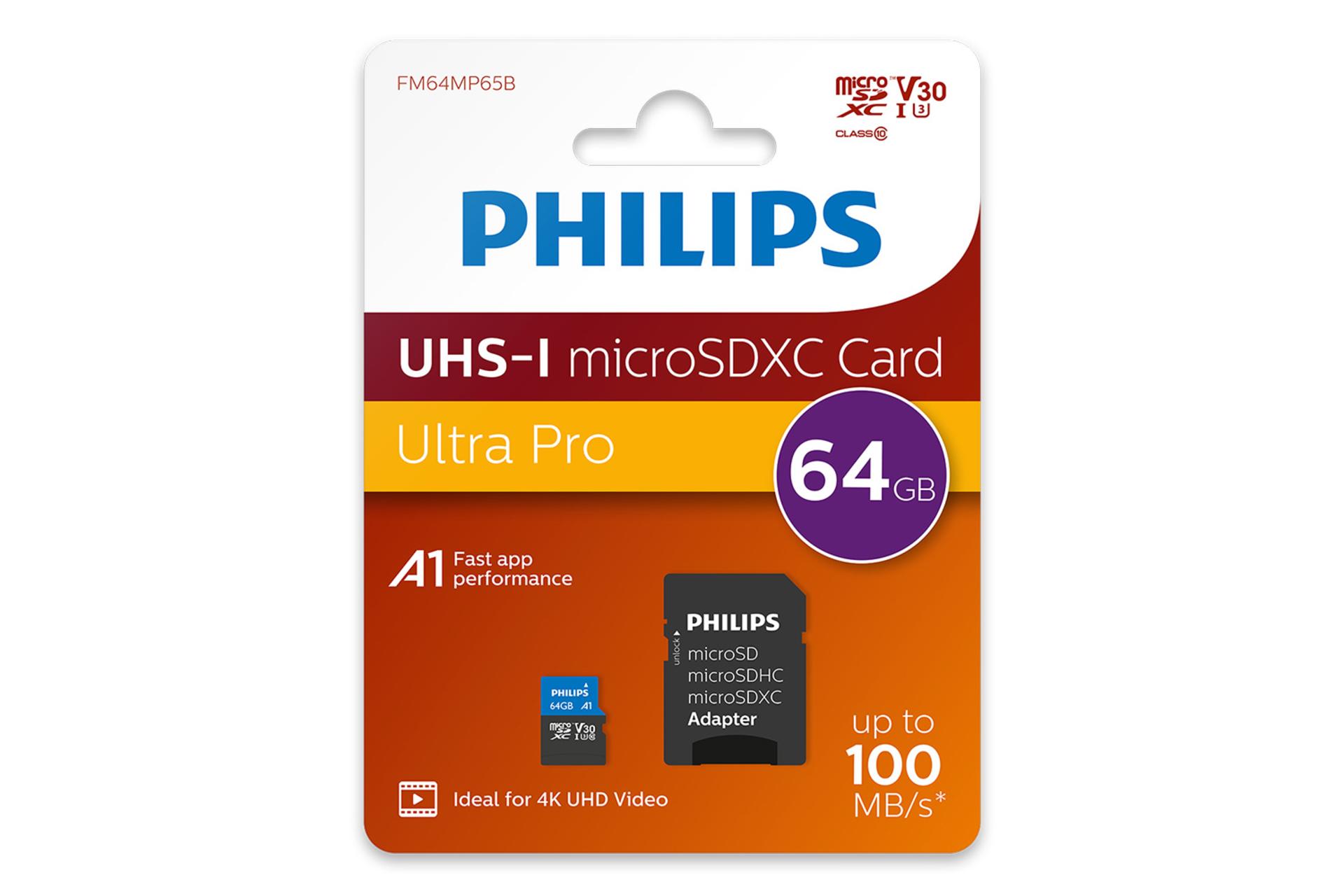 جعبه کارت حافظه فیلیپس Philips Ultra Pro microSDXC Class 10 UHS-I U3 64GB