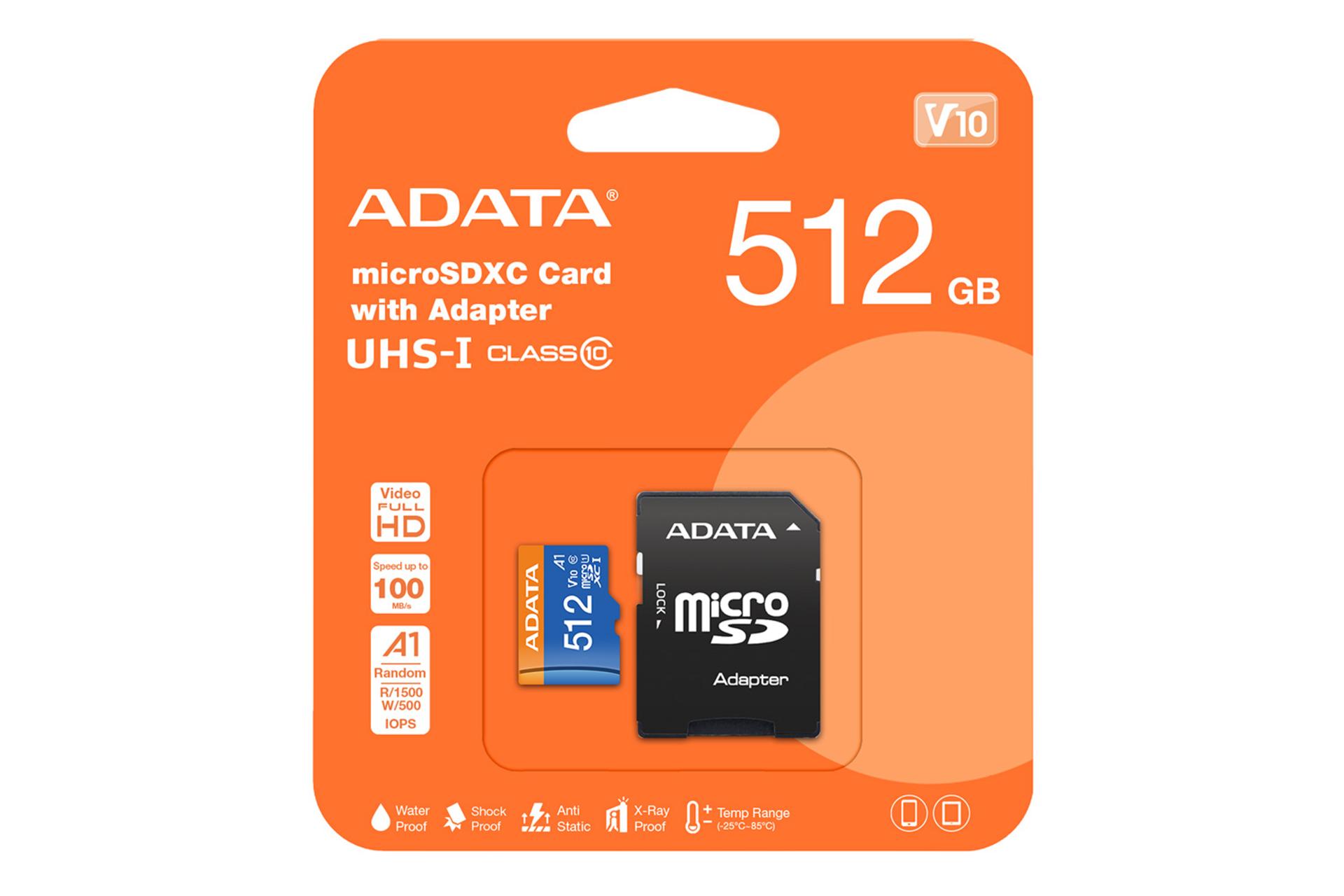 جعبه کارت حافظه ای دیتا ADATA Premier microSDXC Class 10 UHS-I U1 512GB