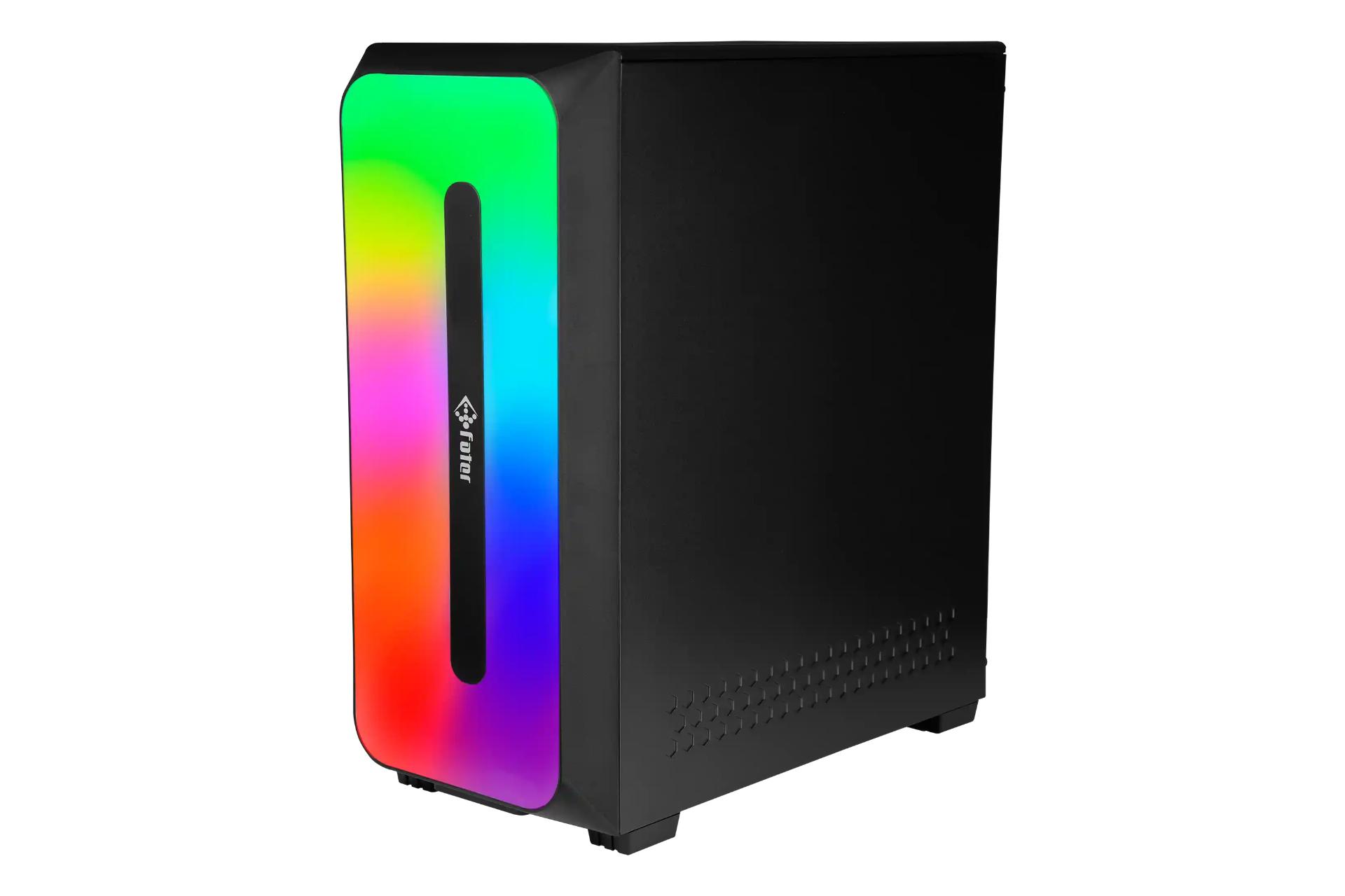 نمای نیمرخ کیس کامپیوتر فاطر FG-530B با نمایش پنل سمت راست و لوگو و نورپردازی پنل جلو