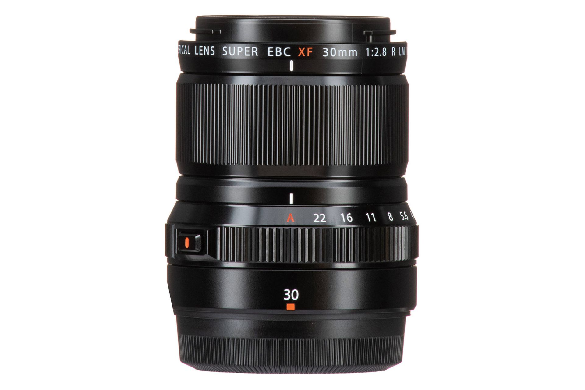لنز فوجی فیلم Fujifilm XF 30mm F2.8 R LM WR نمای جانبی ایستاده