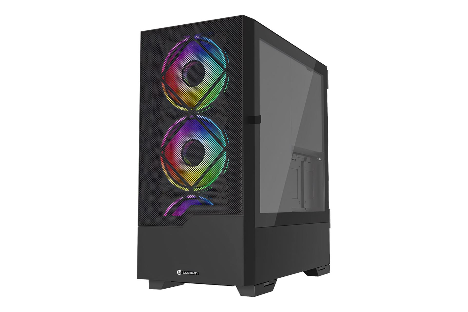 نمای نیمرخ کیس کامپیوتر لاجی کی C554B با نمایش پنل جلو و سمت راست