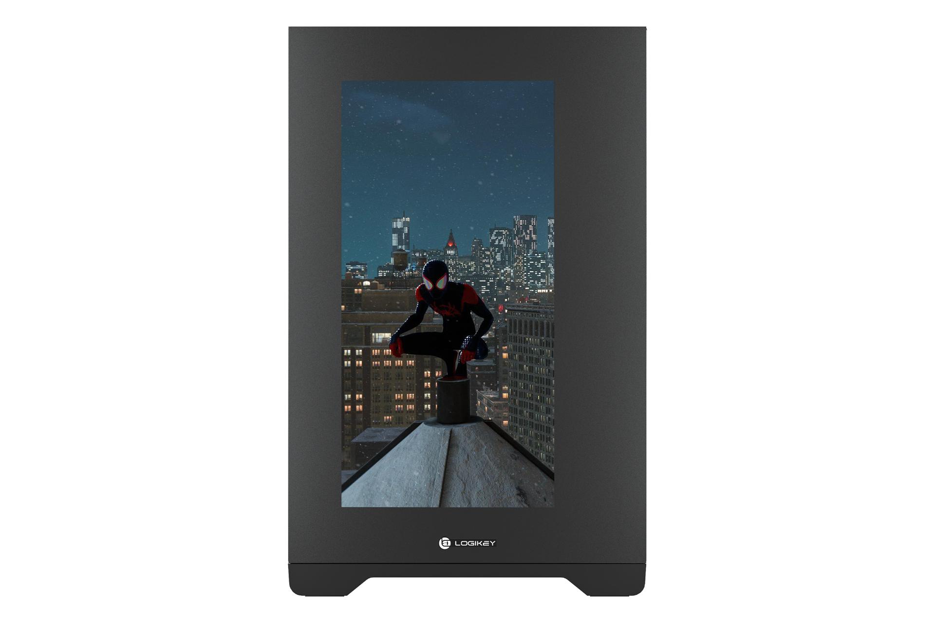 نمای رو به روی کیس کامپیوتر لاجی کی C589B با نمایش لوگو و نمایشگر پنل جلو