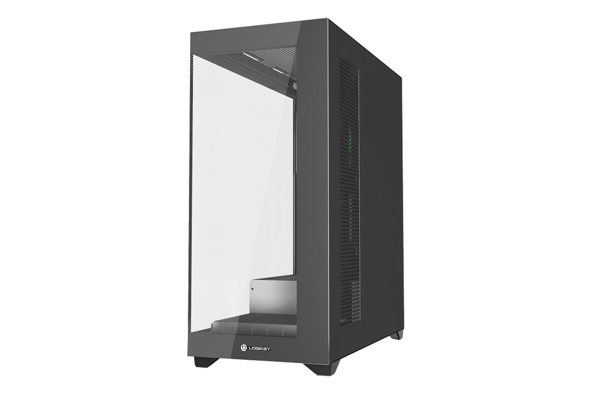 نمای نیمرخ کیس کامپیوتر لاجی کی C544B با نمایش پنل سمت راست و لوگوی پنل جلو