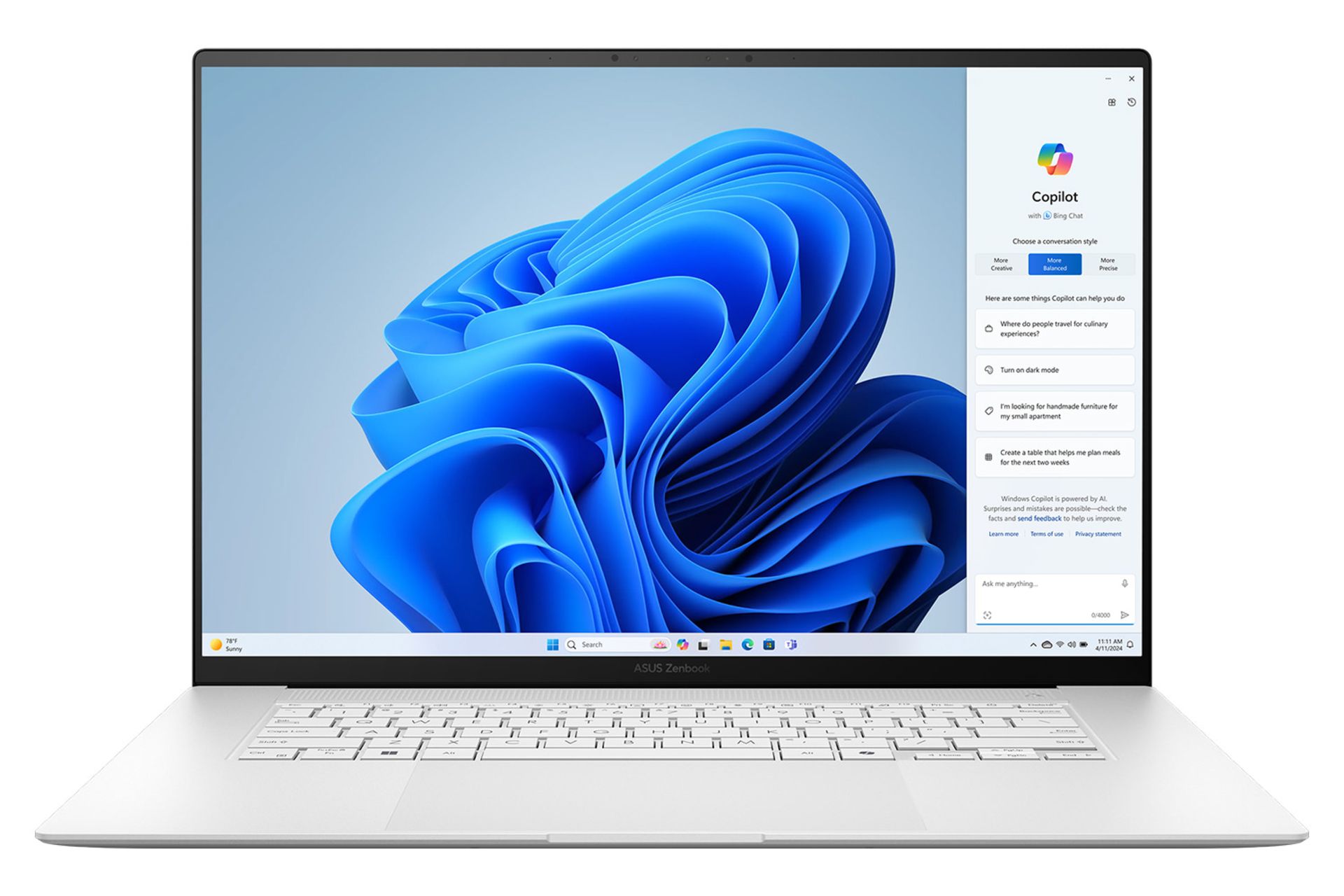 لپ تاپ ایسوس ASUS Zenbook S 16 UM5606WA نمای جلو رنگ نقره ای