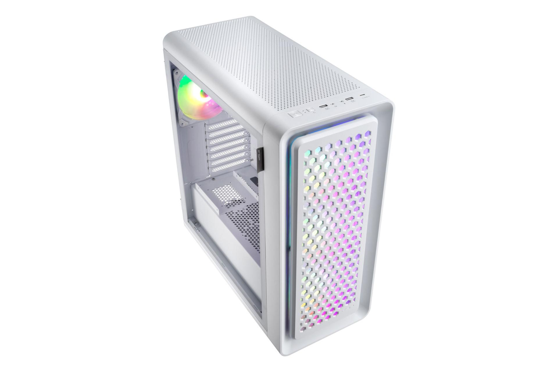 نمای بالای کیس کامپیوتر اف اس پی CUT593P با نمایش دکمه و درگاه ها رنگ سفید