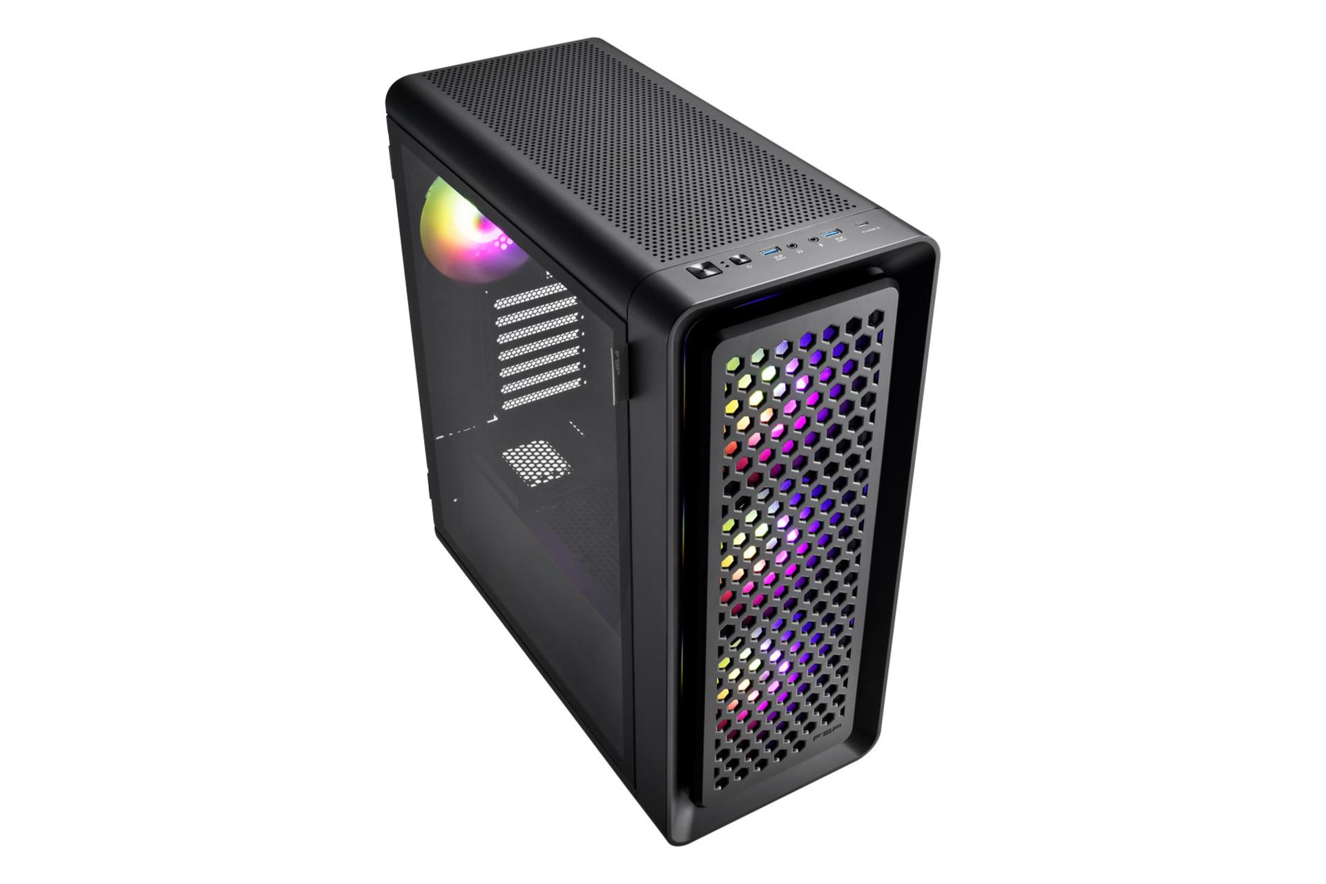 نمای بالای کیس کامپیوتر اف اس پی CUT593P با نمایش دکمه و درگاه ها رنگ مشکی