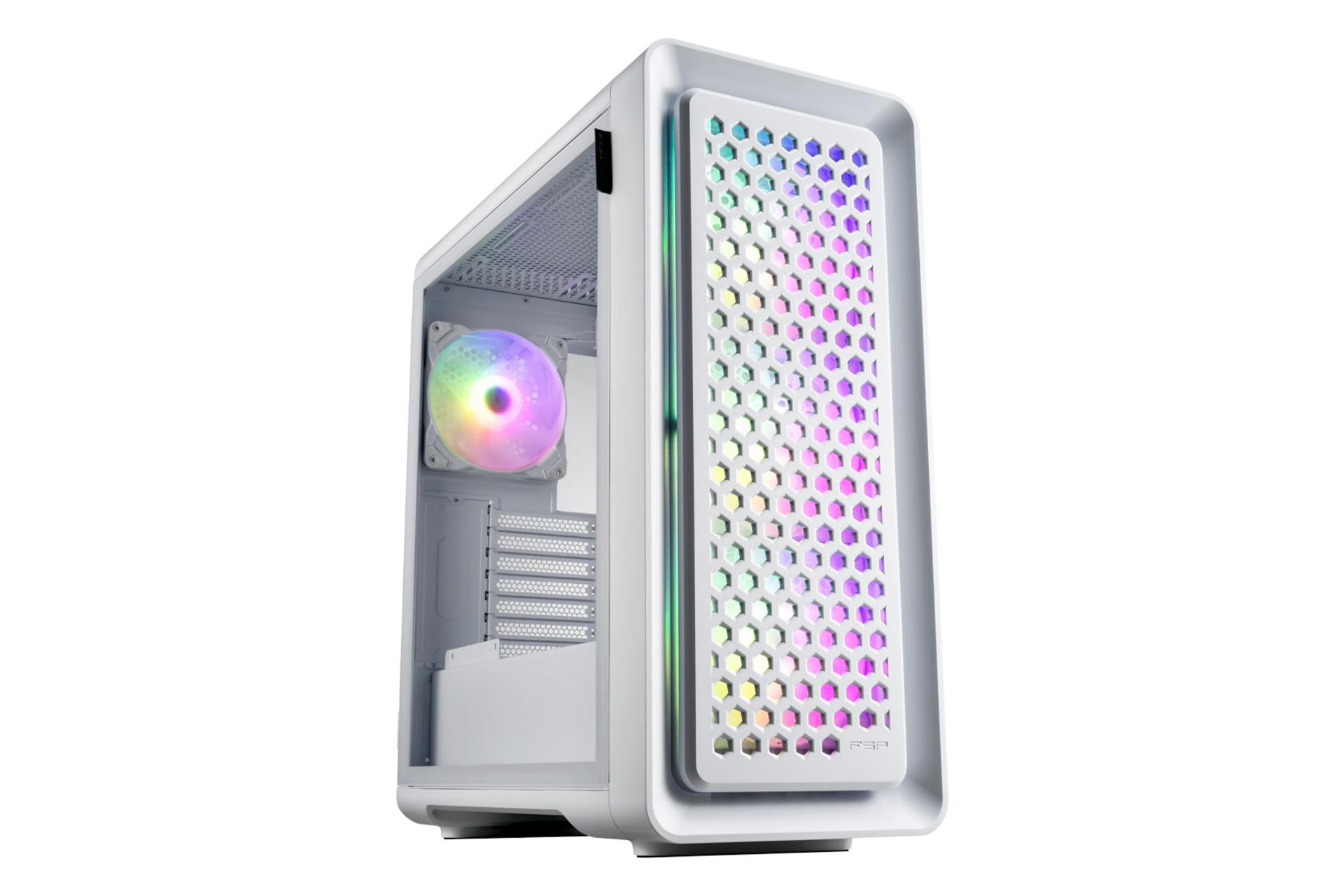 نمای نیمرخ کیس کامپیوتر اف اس پی CUT593P با نمایش پنل جلو و کناری رنگ سفید