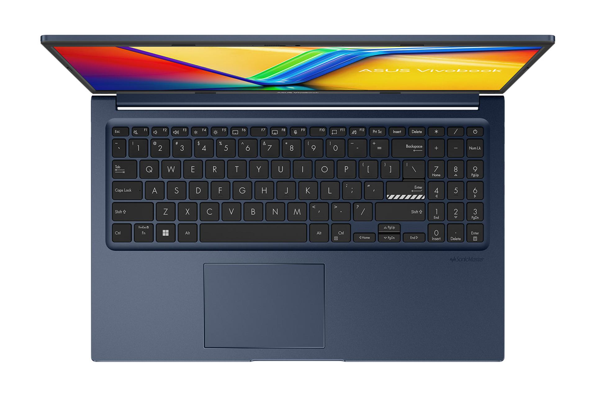 مرجع متخصصين ايران لپ تاپ ايسوس ASUS VivoBook 15 R1504VA نماي بالا و كيبورد رنگ آبي