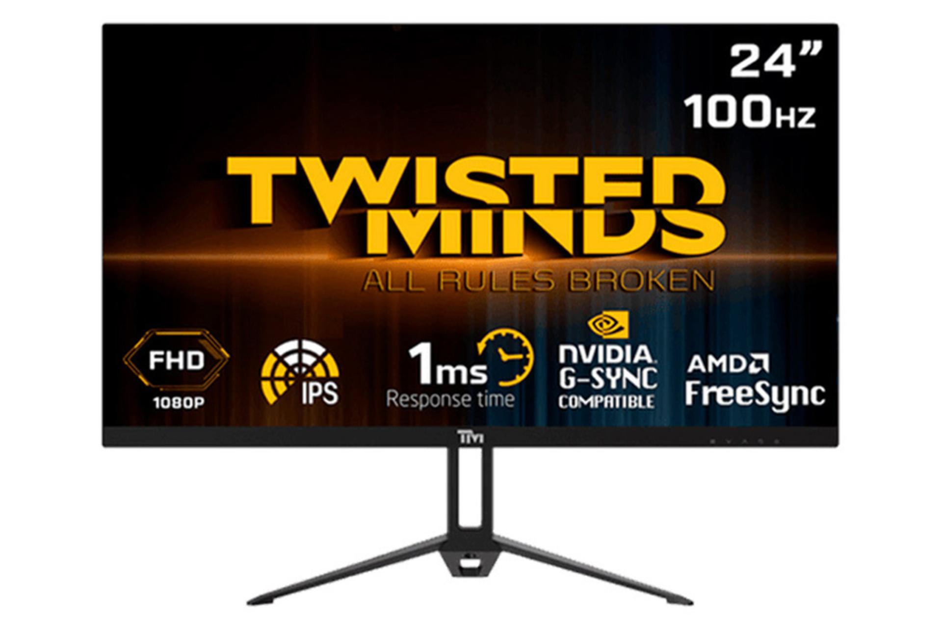 نمای جلو و لوگوی مانیتور تویستد مایندز 24 اینچ مدل TM24FHD100IPS