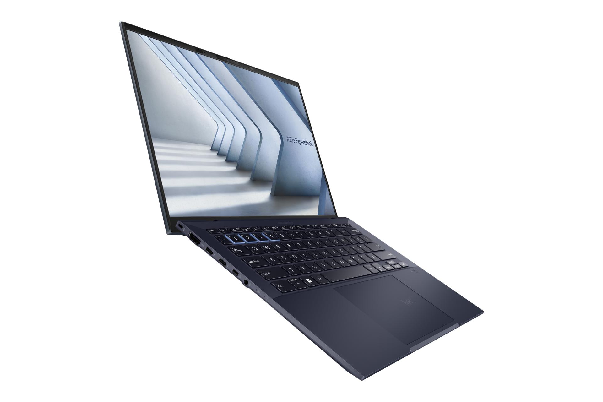 نمای نیمرخ سمت چپ لپ تاپ ExpertBook B9 OLED B9403 ایسوس با نمایش درگاه ها