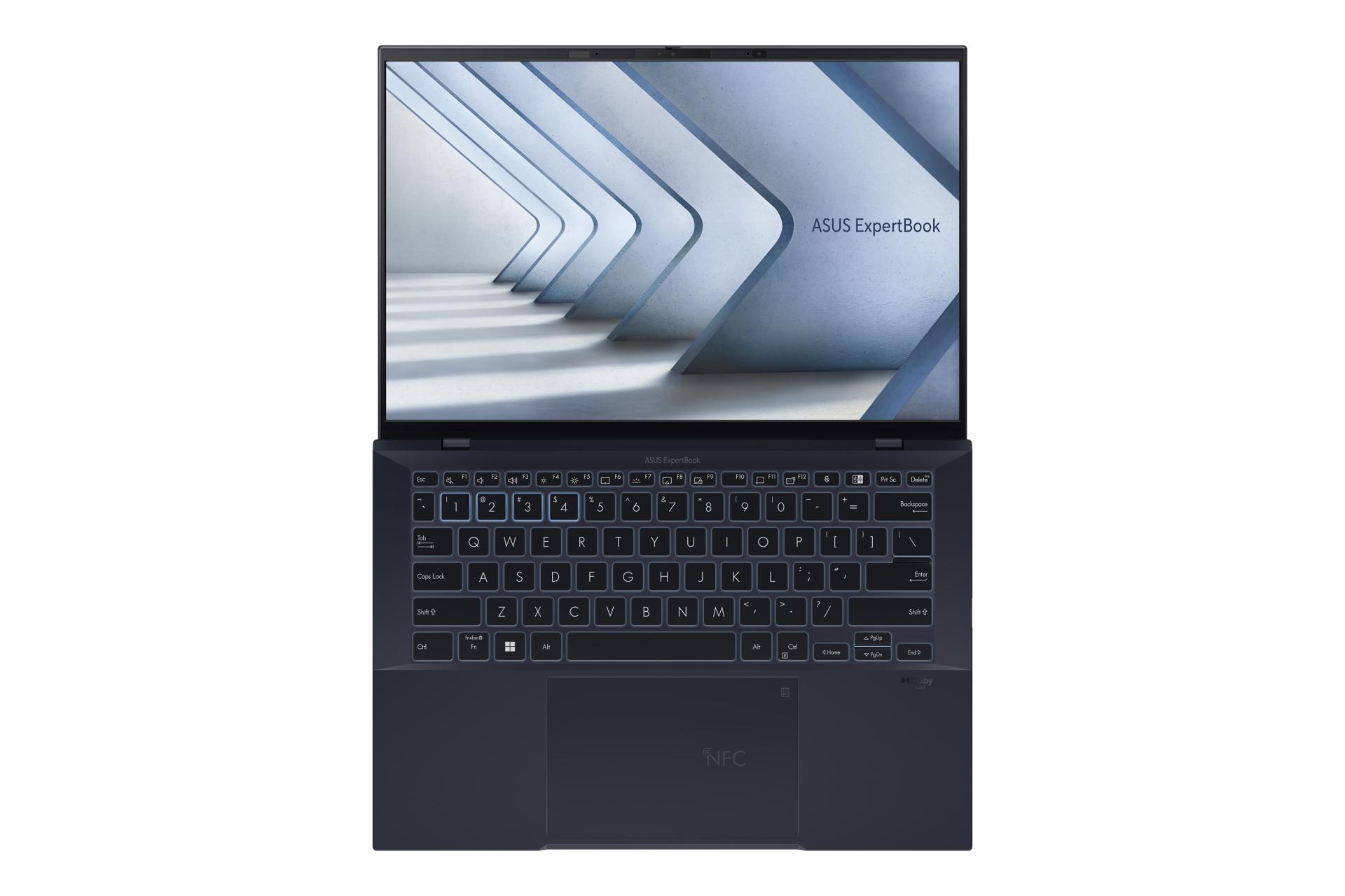 نمای بالای لپ تاپ ExpertBook B9 OLED B9403 ایسوس با نمایش حالت 180 درجه