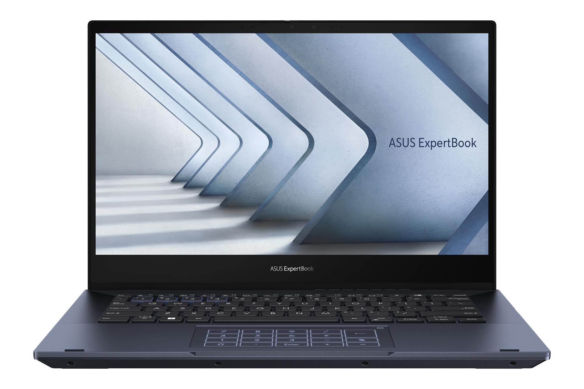 نمای رو به روی لپ تاپ ExpertBook B5 Flip B5402F ایسوس با نمایش لوگو و لبه جلو