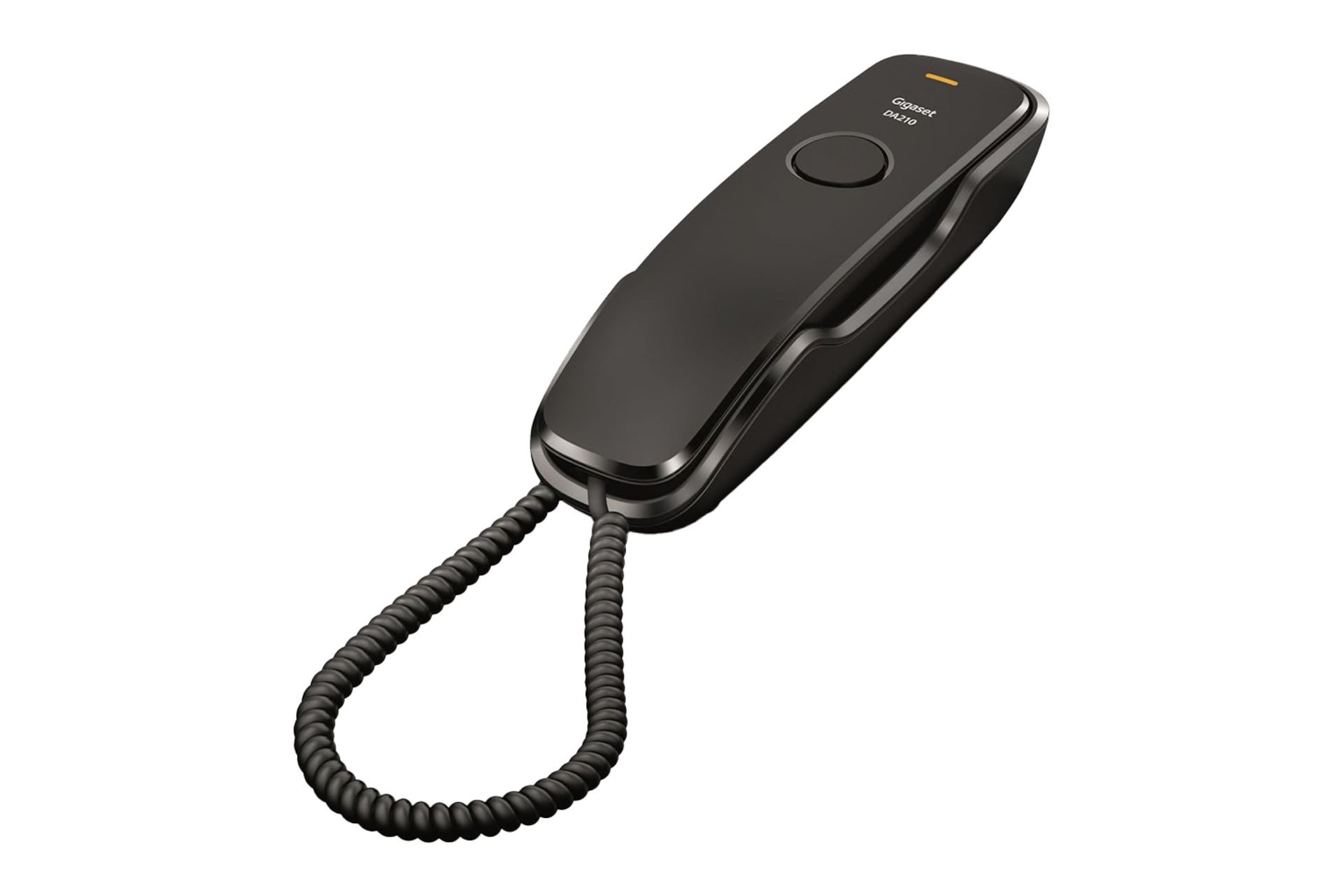 نمای نیمرخ تلفن گیگاست DA210 با نمایش لوگو و پایه رنگ مشکی