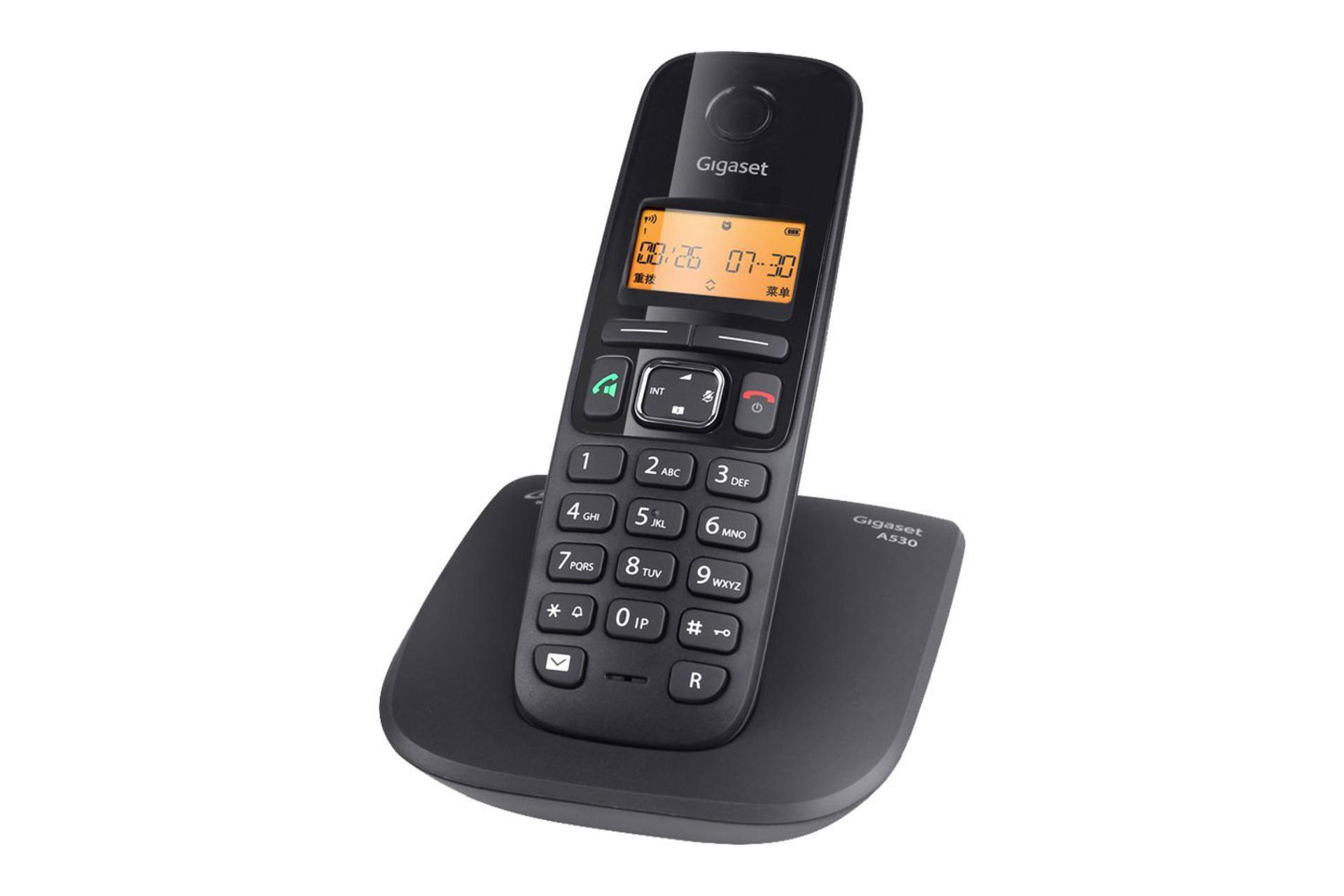 نمای نیمرخ تلفن گیگاست A530 Duo با نمایش گوشی بی سیم رنگ مشکی