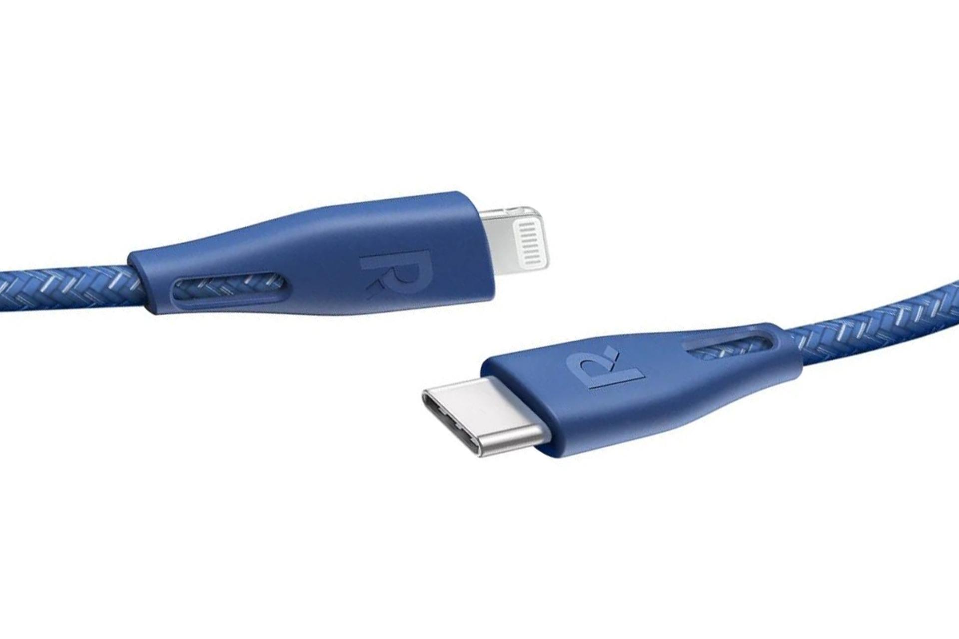 کانکتور و اتصال کابل شارژ USB راوپاور Type-C به Lightning مدل RP-CB1017 با طول 1.2 متر