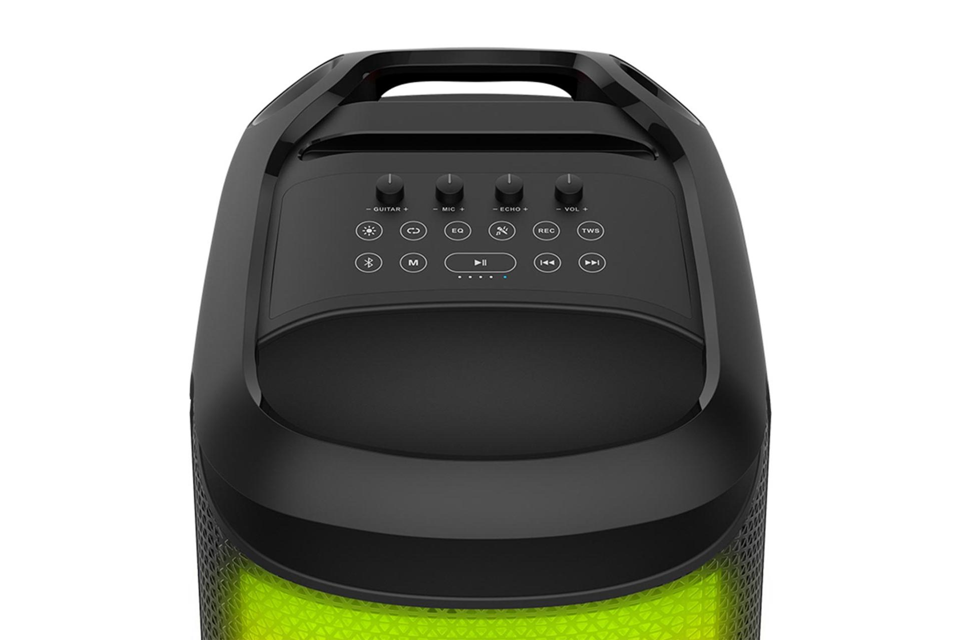 نمای بالا و دکمه های کنترل اسپیکر هیسکا Party Box 1018