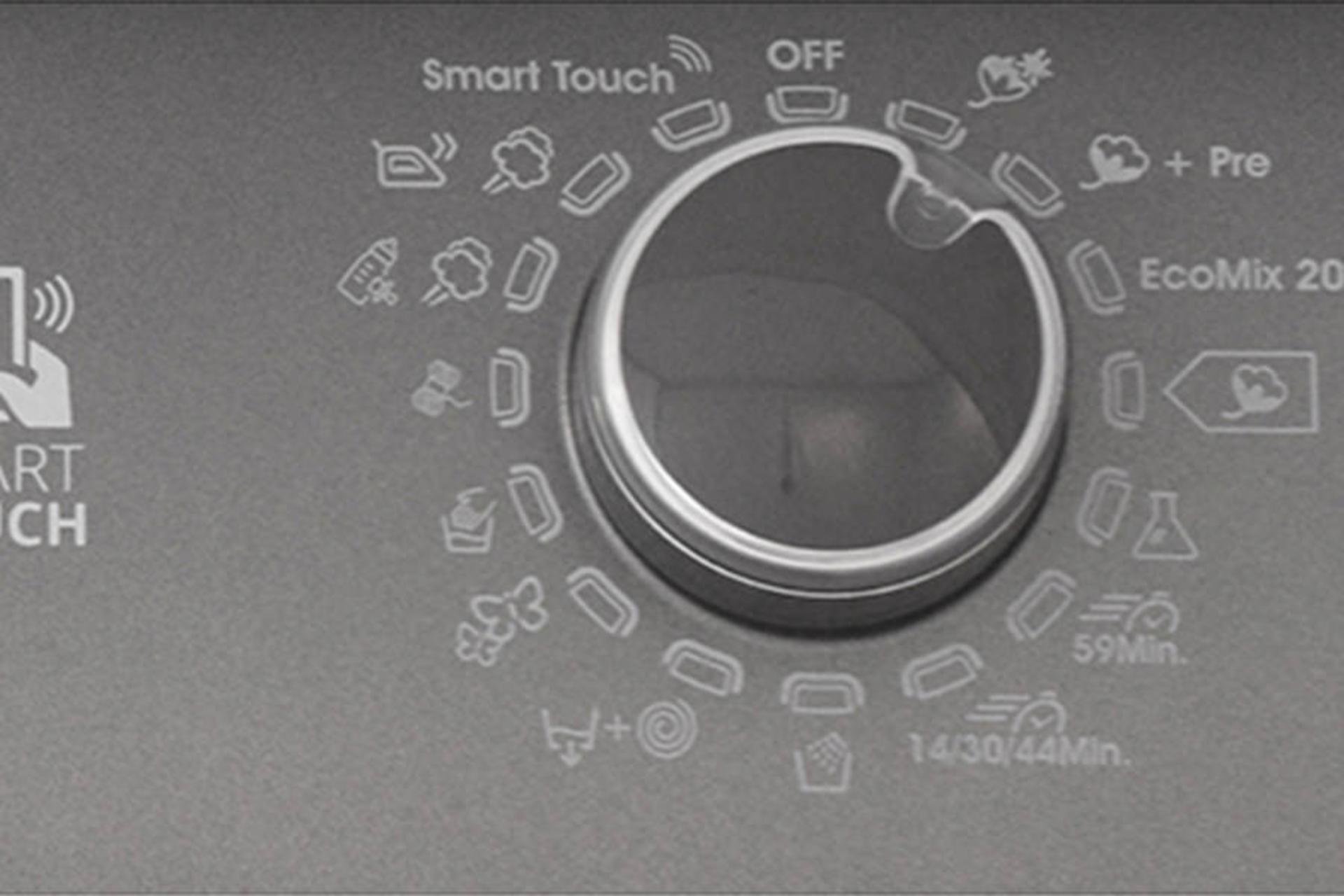 ماشین لباسشویی کندی Candy PFC 822 رنگ نقره ای نمای دکمه چرخان انتخاب برنامه