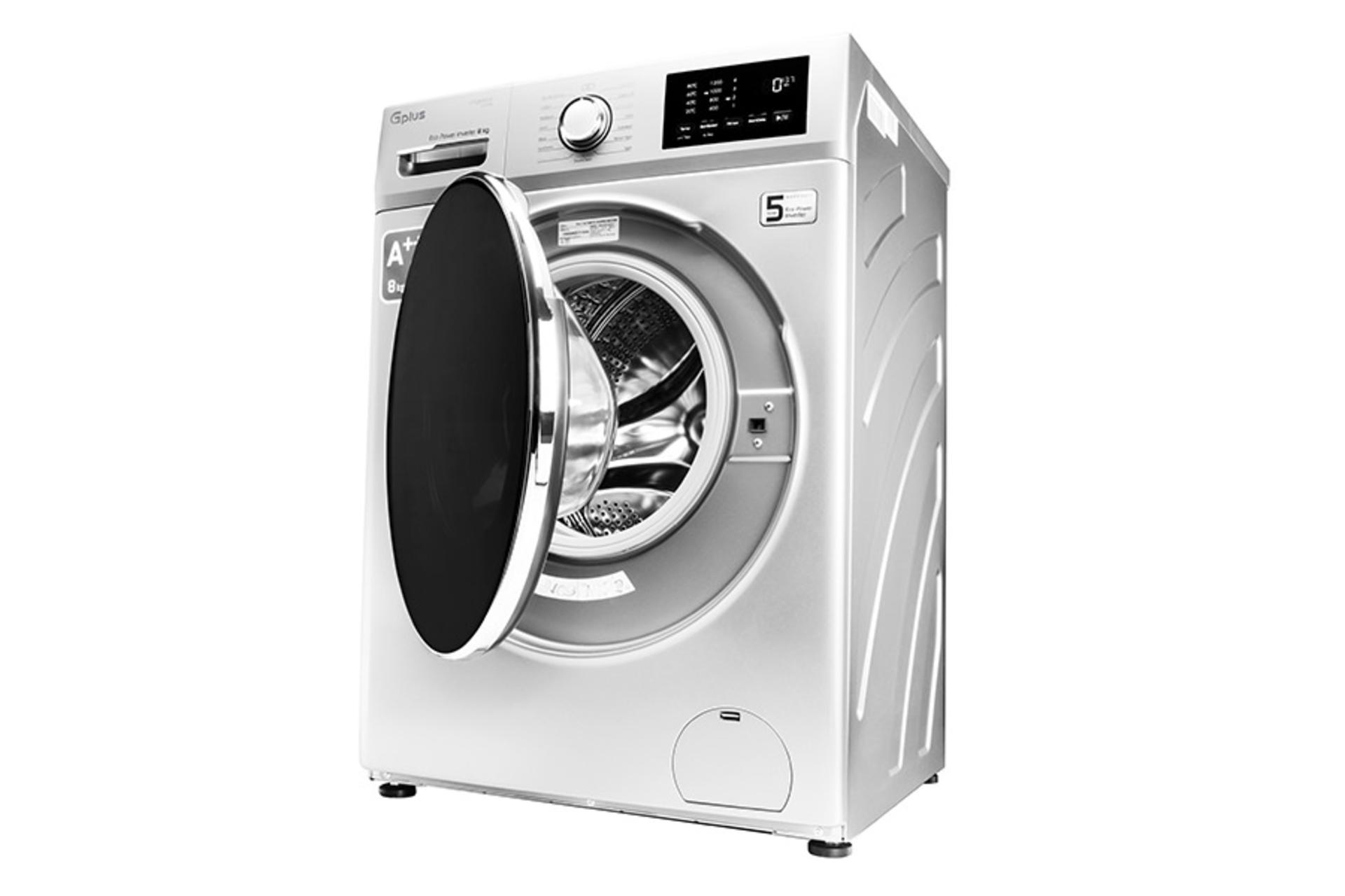 ماشین لباسشویی جی پلاس Gplus GWM-P8220 رنگ سفید نمای راست درب باز