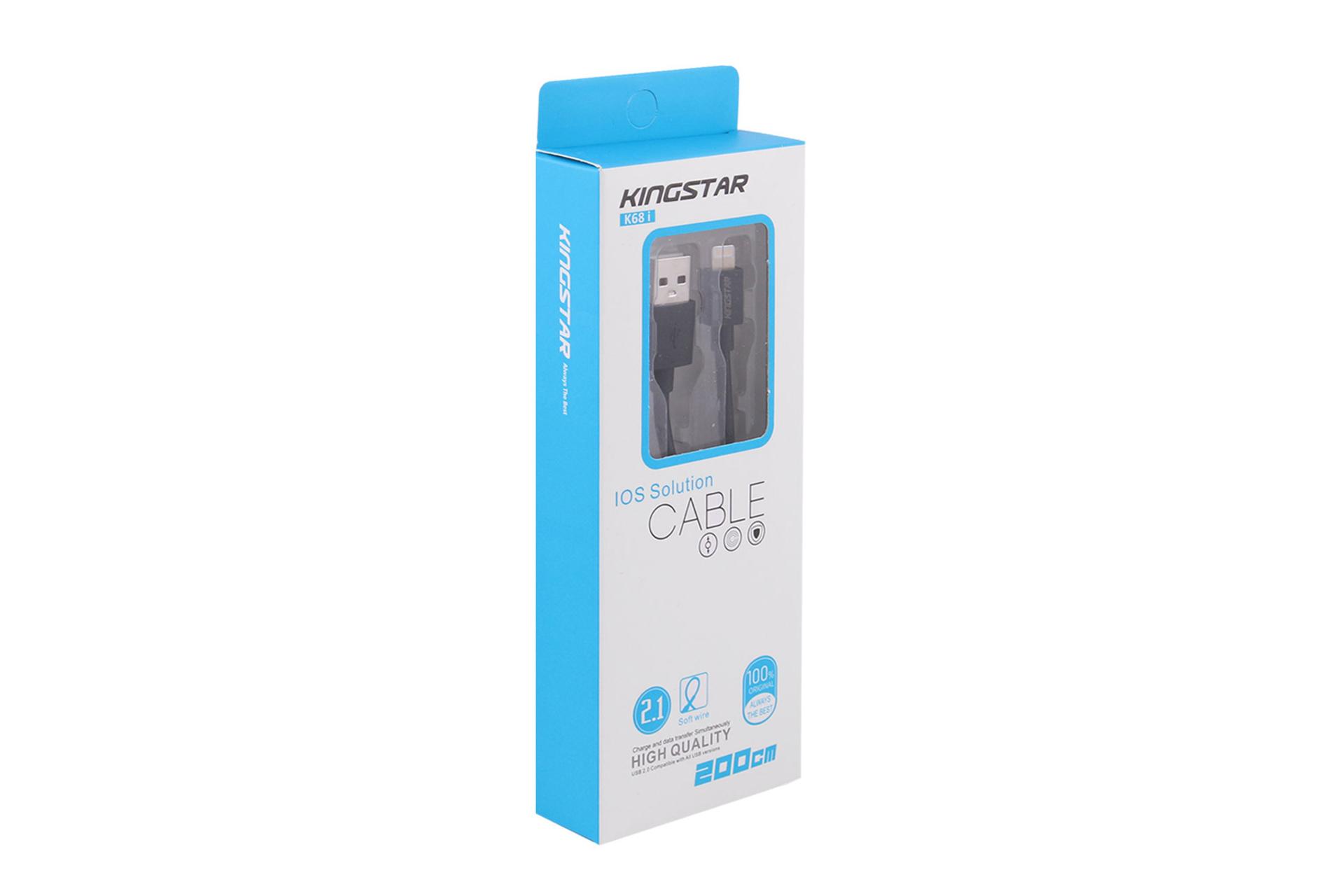 جعبه کابل شارژ USB کینگ استار Type-A به Lightning مدل K68i با طول 2 متر