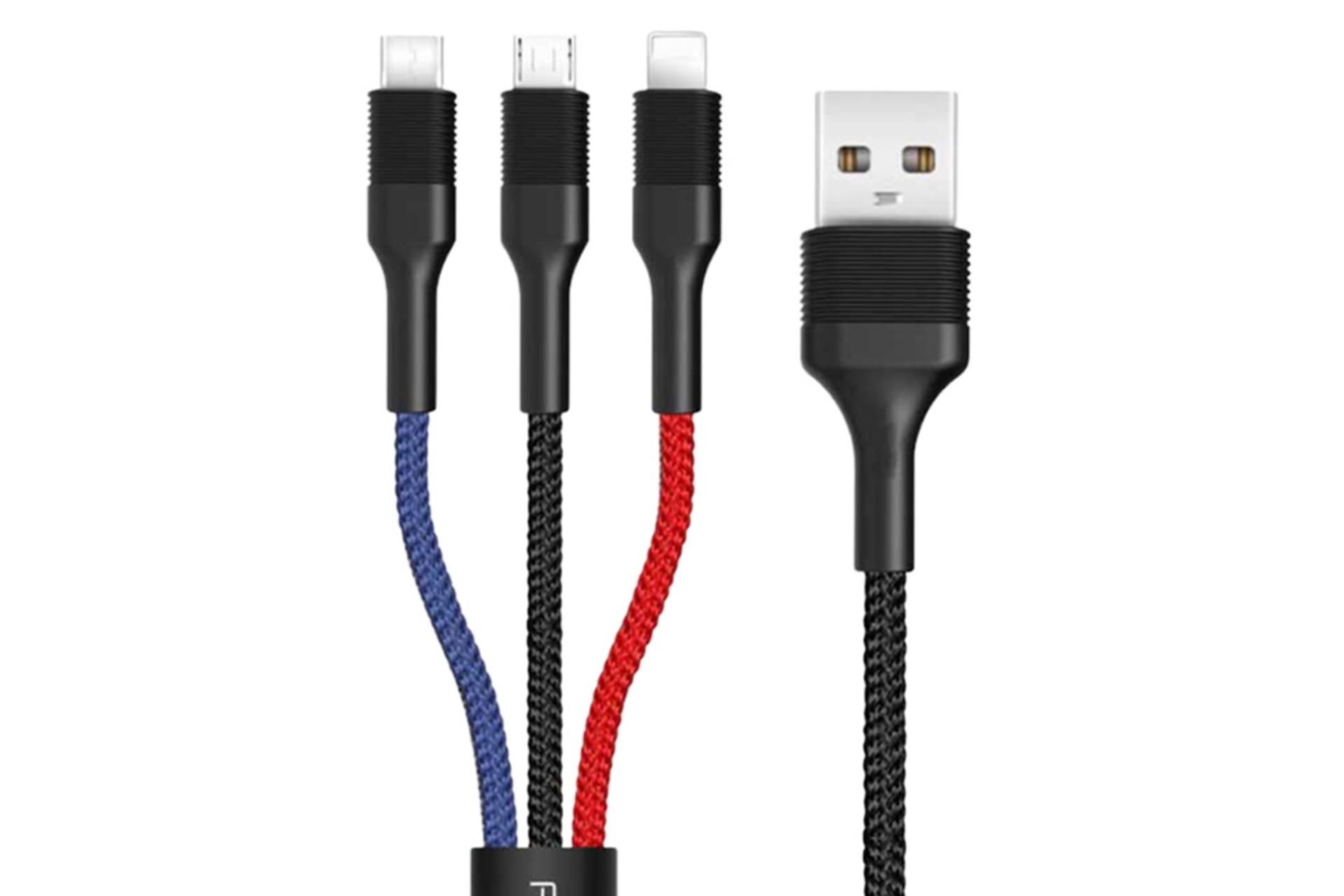 کانکتور و اتصال کابل شارژ USB پرو وان Type-A به Type-C+Micro-USB+Lightning مدل PCC280 با طول 1 متر