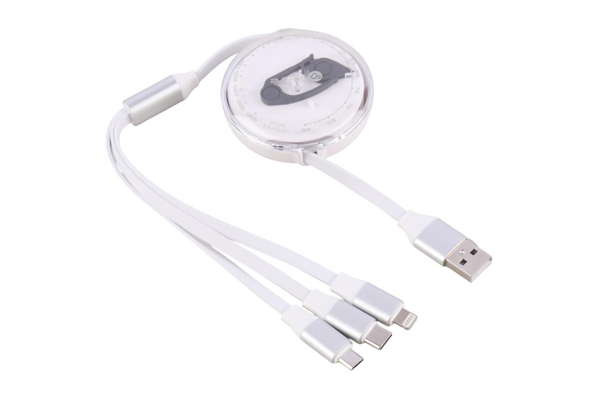 کانکتور و اتصال کابل شارژ USB پرو وان Type-A به Type-C+Micro-USB+Lightning مدل PCC118R با طول 1.1 متر