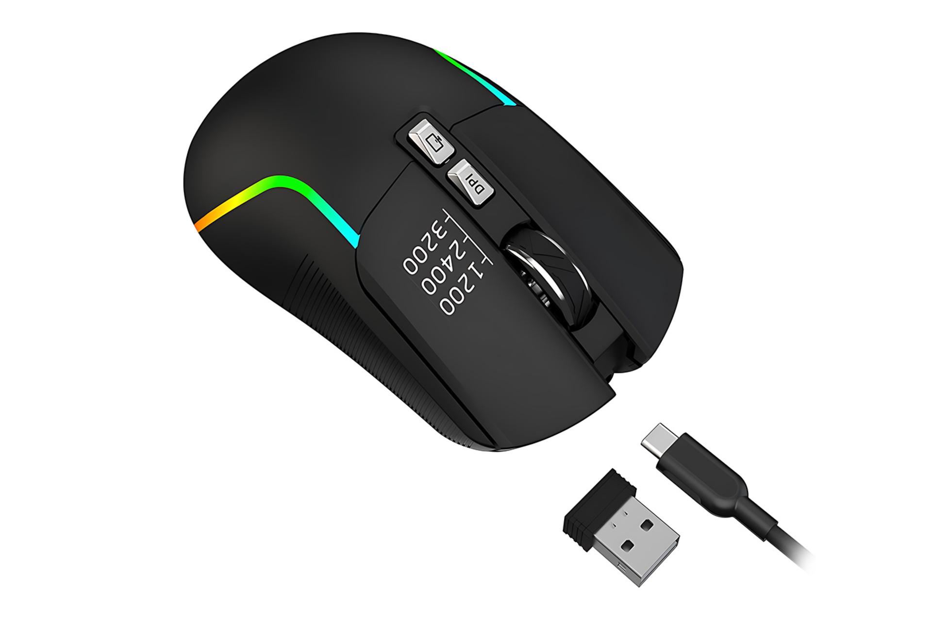 نمای راست ماوس گرین لیون Green Lion GL-RM5 به همراه دانگل بی سیم و کابل اتصال