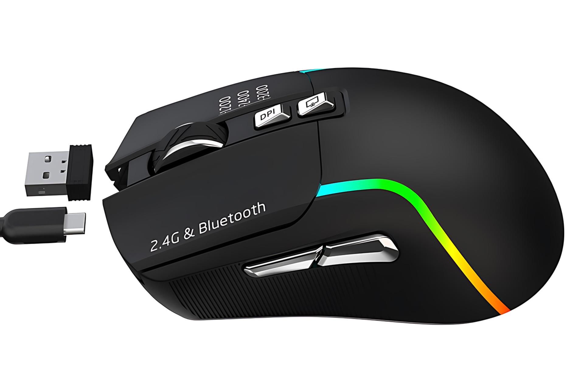 نمای چپ ماوس گرین لیون Green Lion GL-RM5 به همراه دانگل بی سیم و کابل اتصال