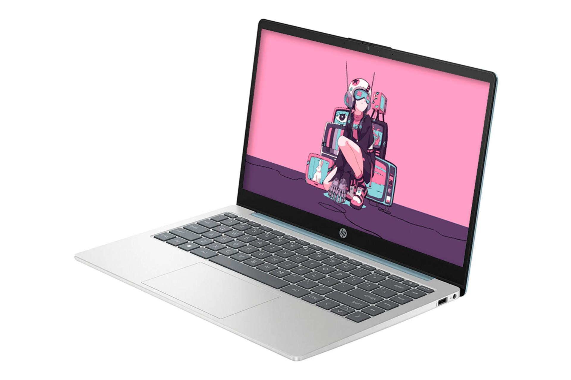 نمای نیمرخ لپ تاپ 14-ep0792wm اچ پی با نمایش پنل جلو و درگاه های لبه سمت راست