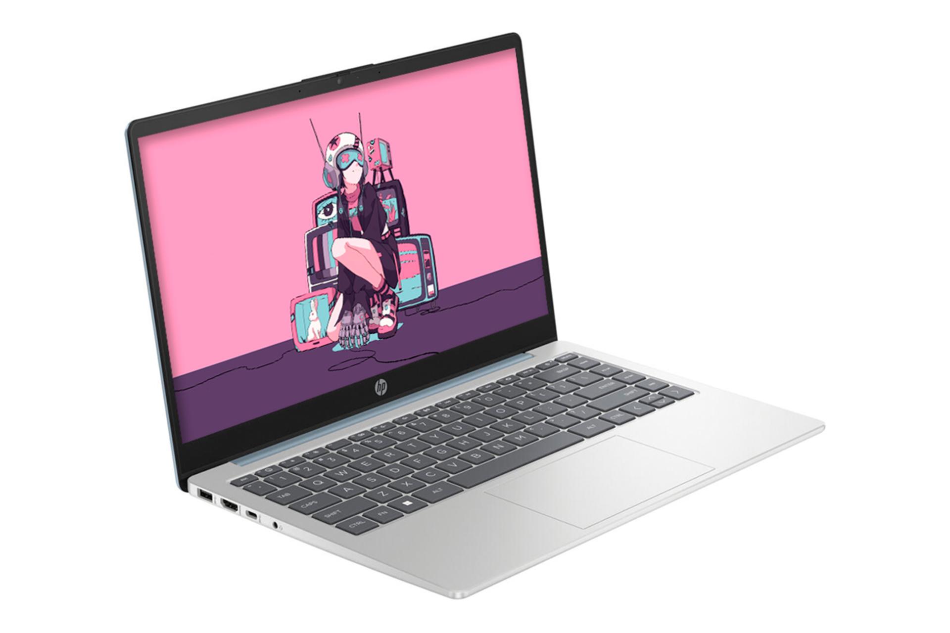 نمای نیمرخ لپ تاپ 14-ep0792wm اچ پی با نمایش پنل جلو و درگاه های لبه سمت چپ